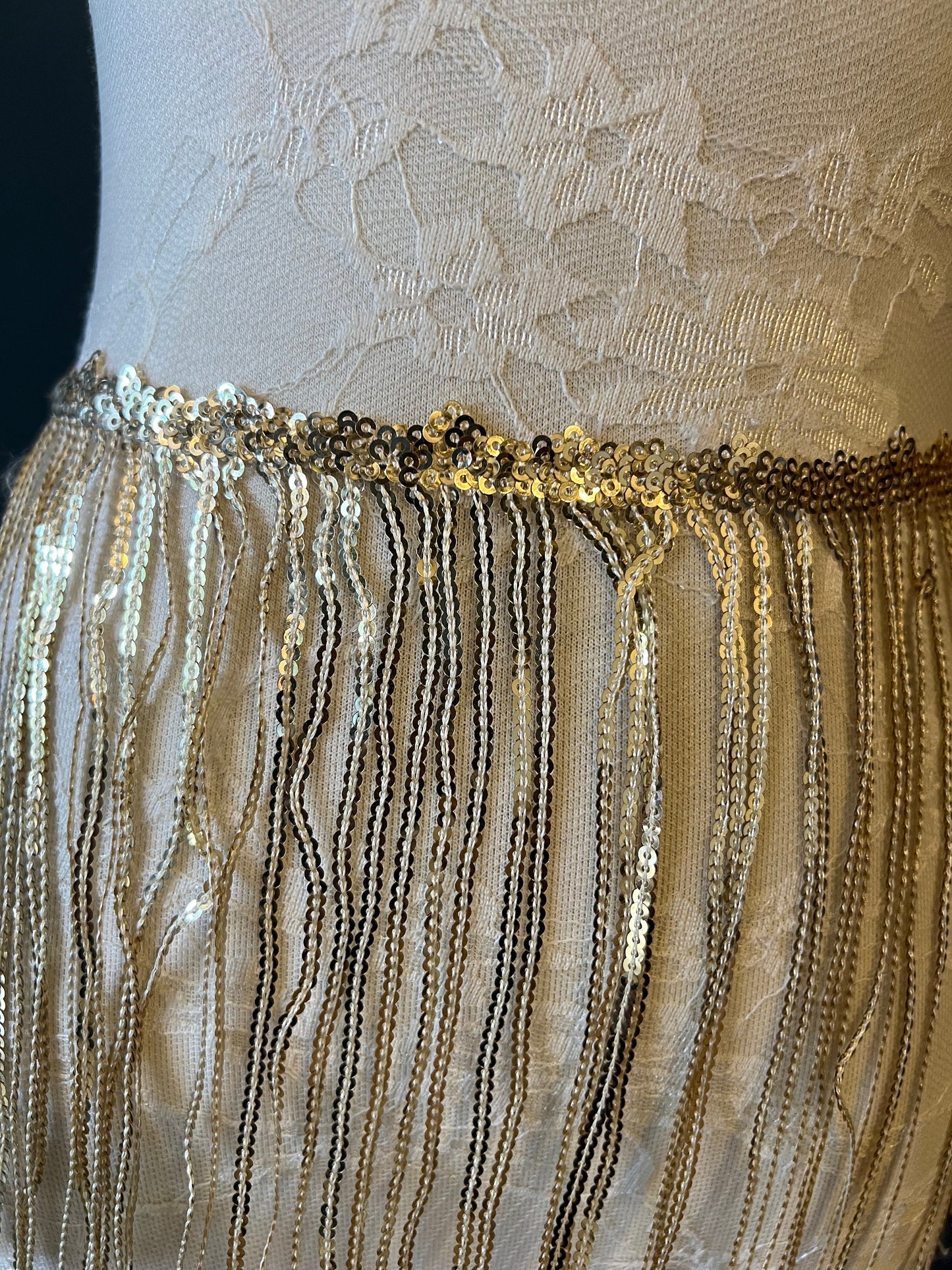 Gold Sequins Fringe Trim, 8" Long, Dance Costume Embellishment