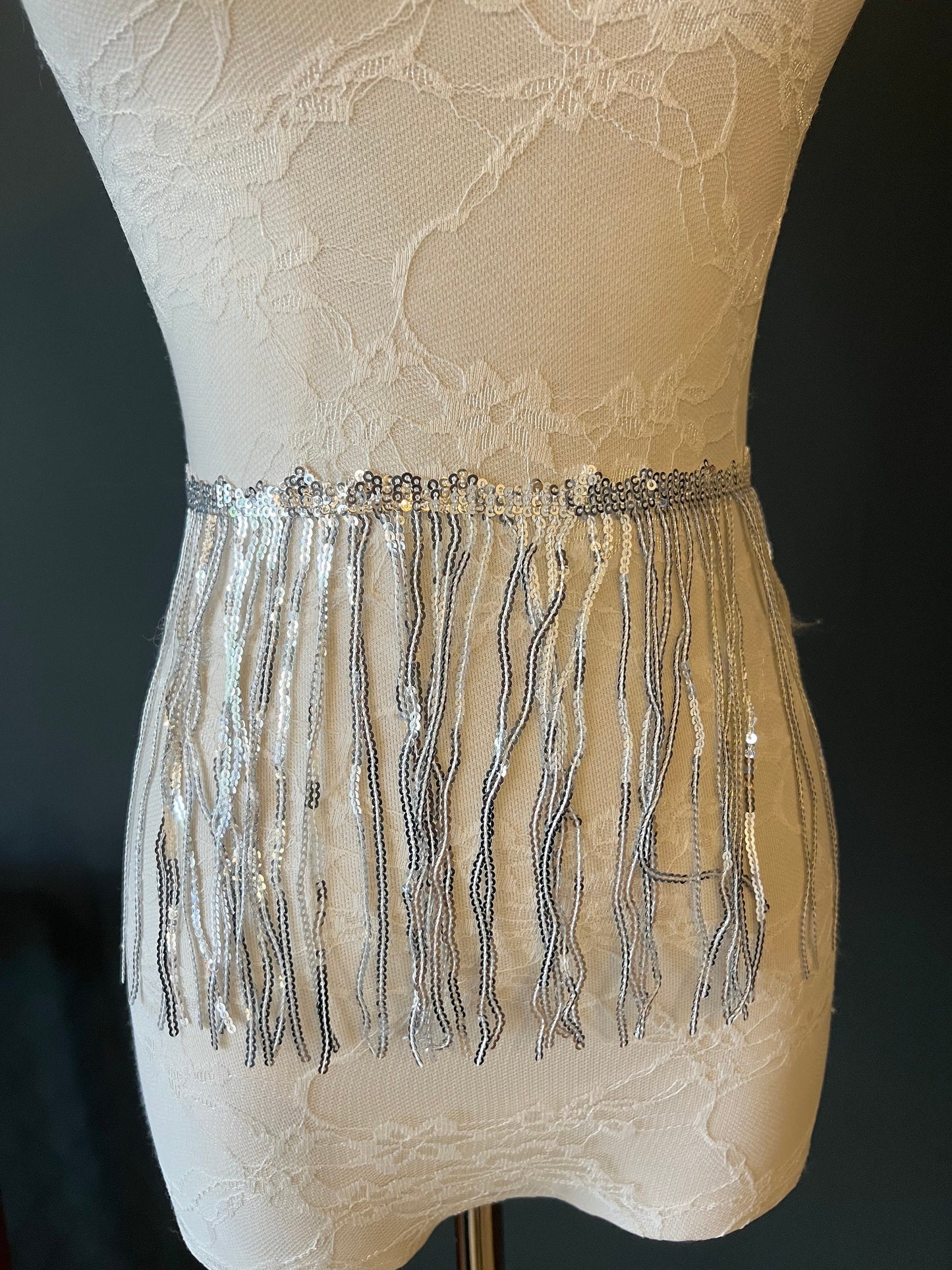 Silver Sequins Fringe, 8" Long, 8 Colours