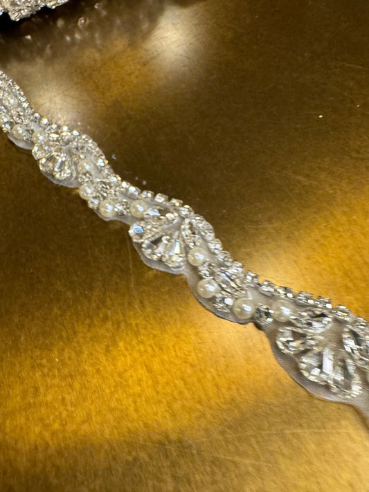 Rhinestone Pearl Diamante Trim, Wedding Dress, Bridal, Belt, Bridalwear, Wedding Dresses, Bead Applique, Silver, Sew on, Iron on, 2cm Wide