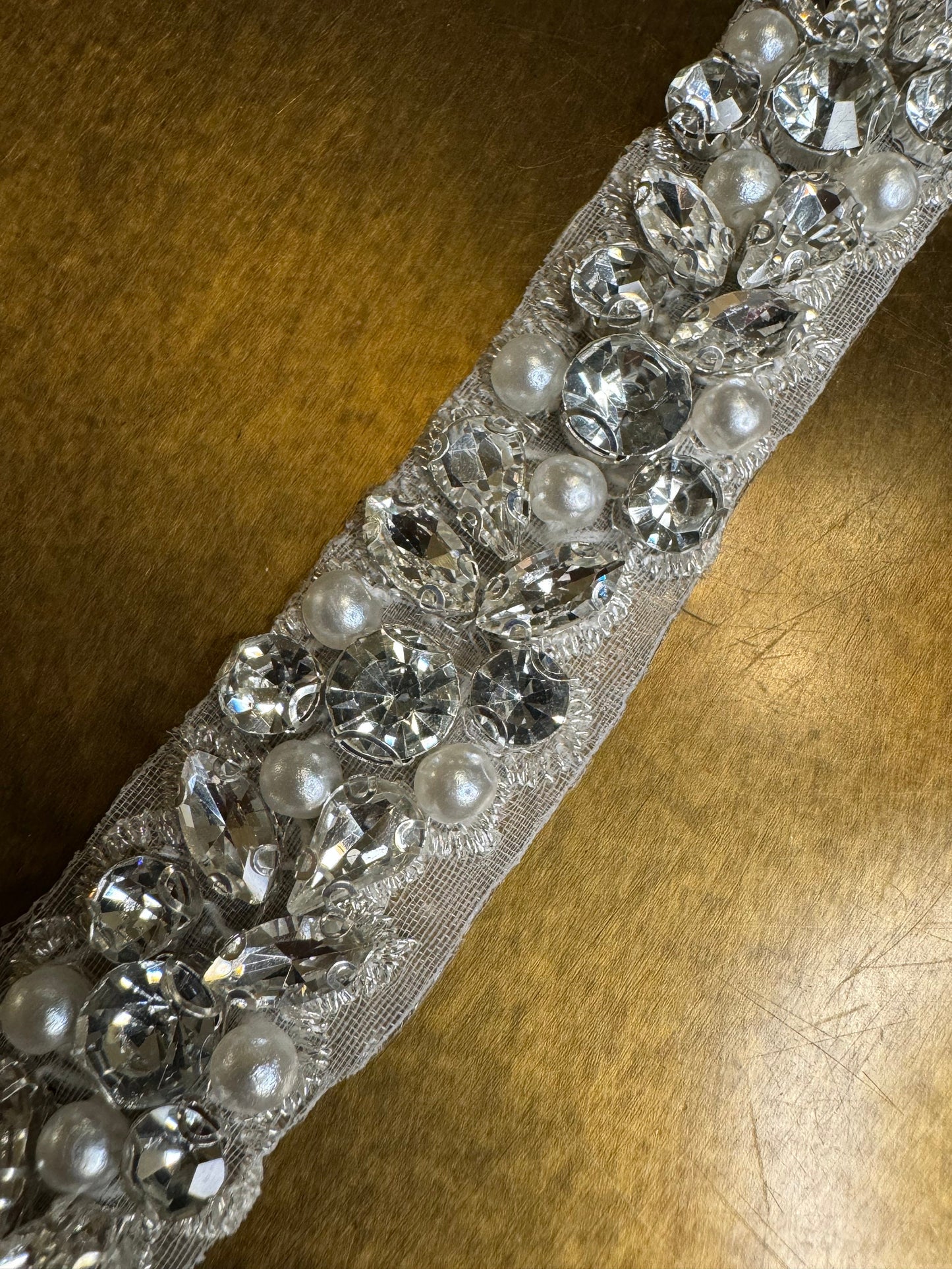 Rhinestone Pearl Beaded Trim, Bridal Wedding Applique (2.2cm Wide)