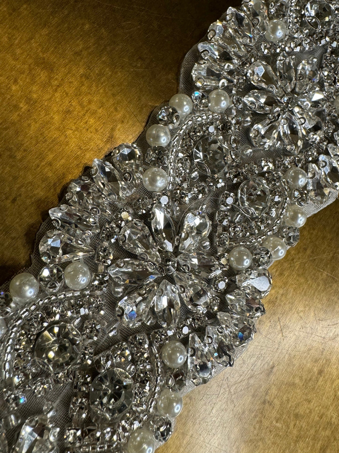Rhinestone Diamante Pearl Trim, Wedding Dress, Bridal, Belt, Bridalwear, Bead Applique, Silver, Sew on, Iron on, 2” (5cm) Wide