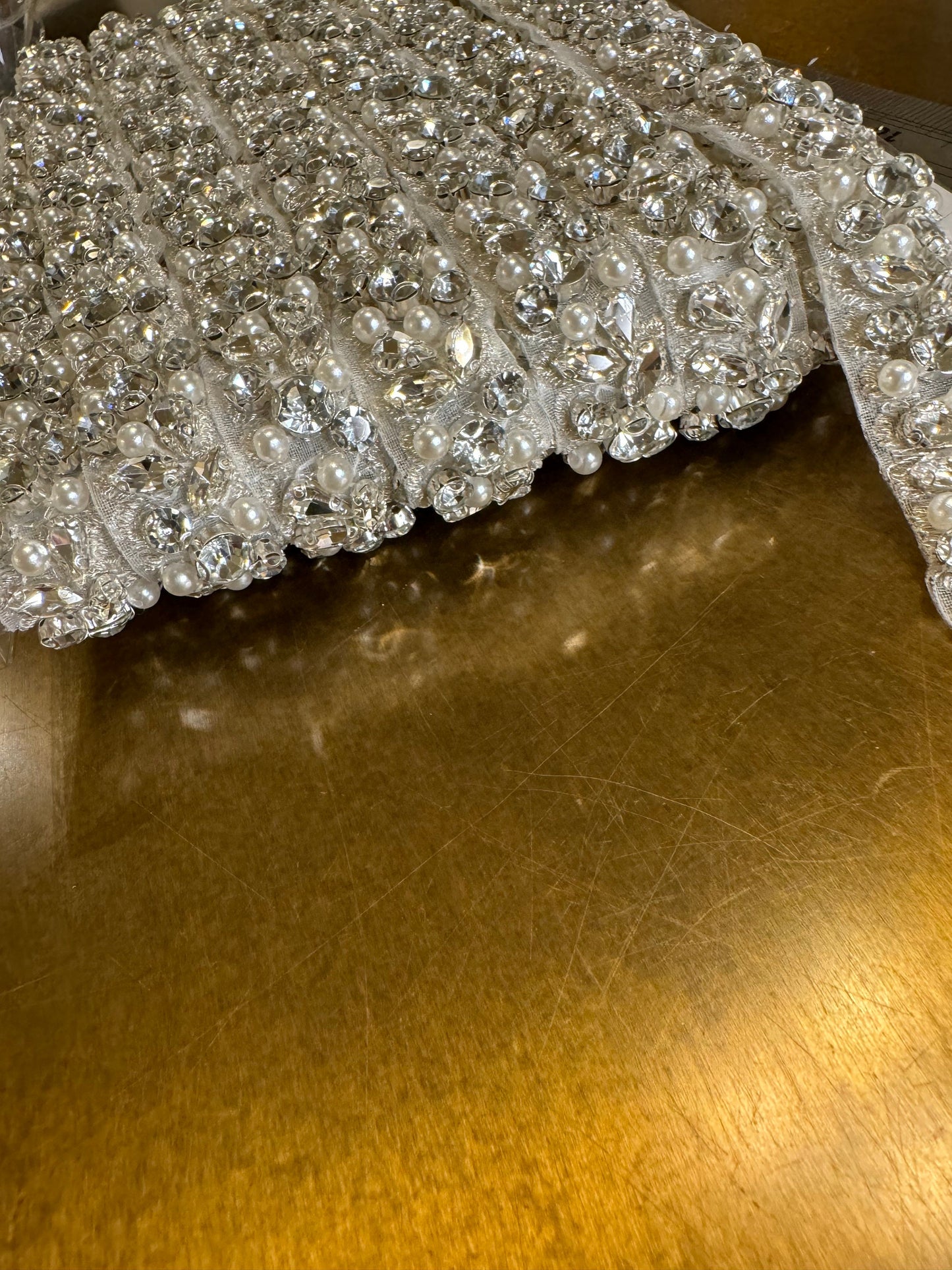 Rhinestone Pearl Beaded Trim, Bridal Wedding Applique (2.2cm Wide)