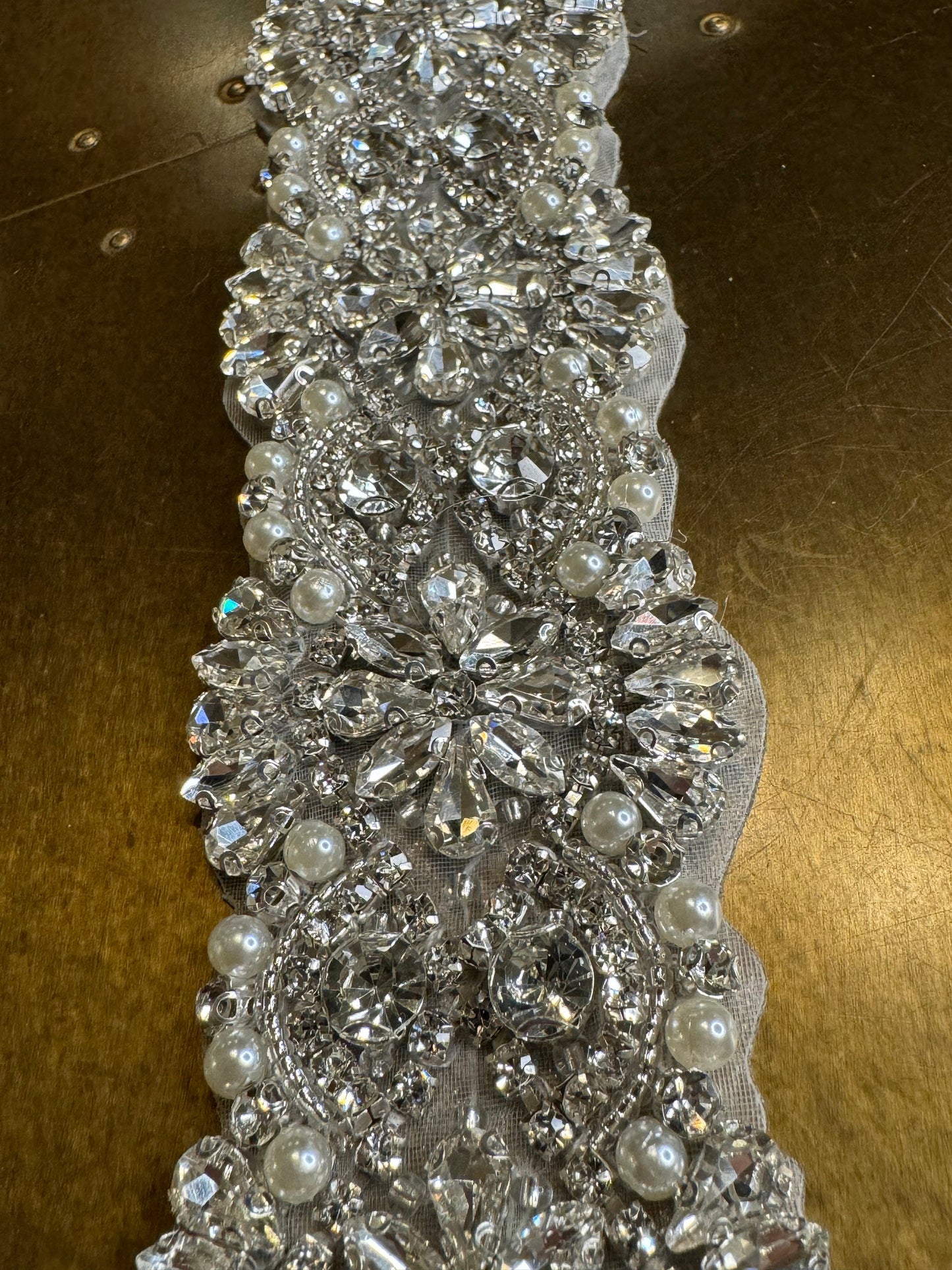 Rhinestone Diamante Pearl Trim, Wedding Dress, Bridal, Belt, Bridalwear, Bead Applique, Silver, Sew on, Iron on, 2” (5cm) Wide