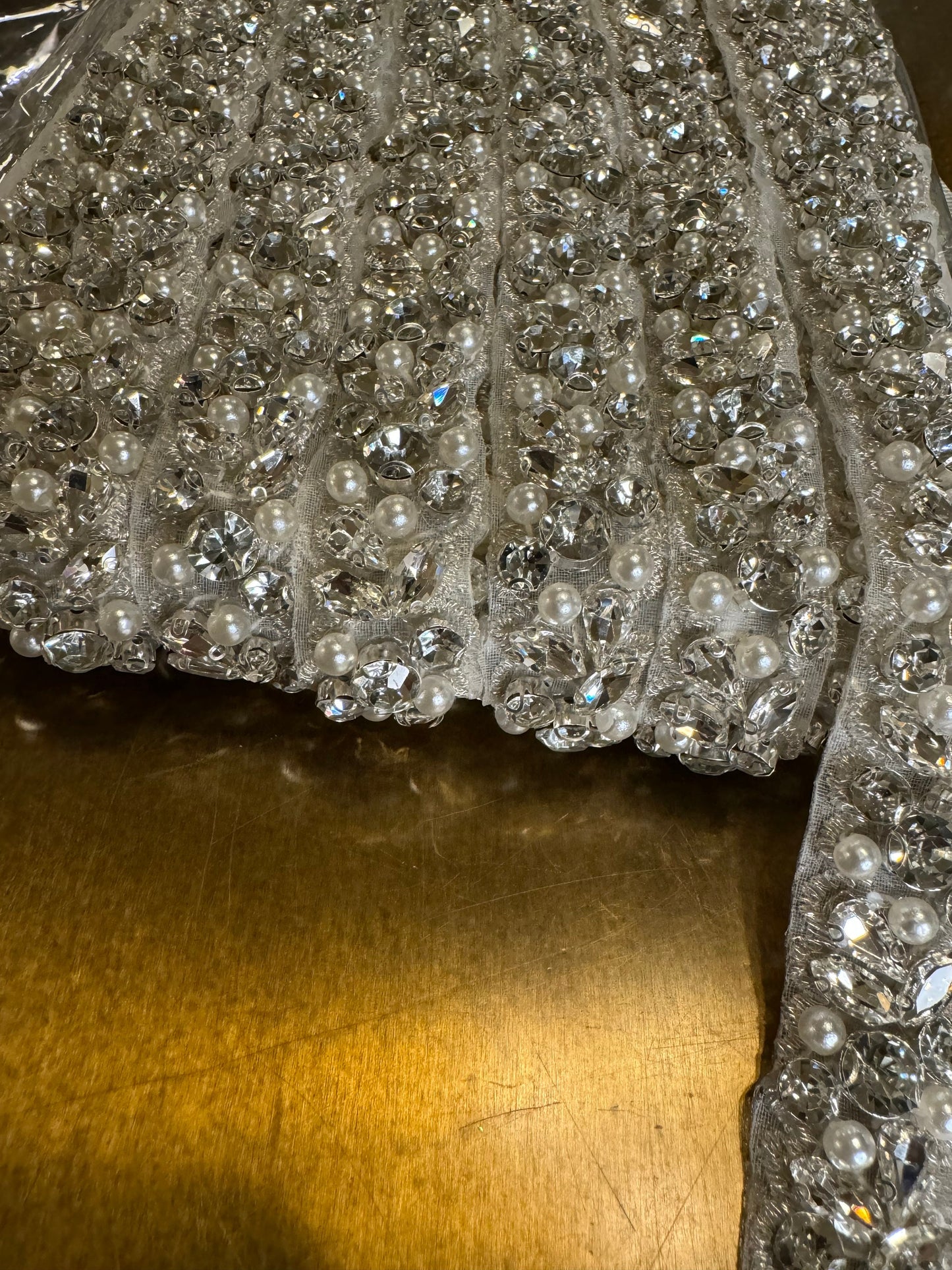 Rhinestone Pearl Beaded Trim, Bridal Wedding Applique (2.2cm Wide)