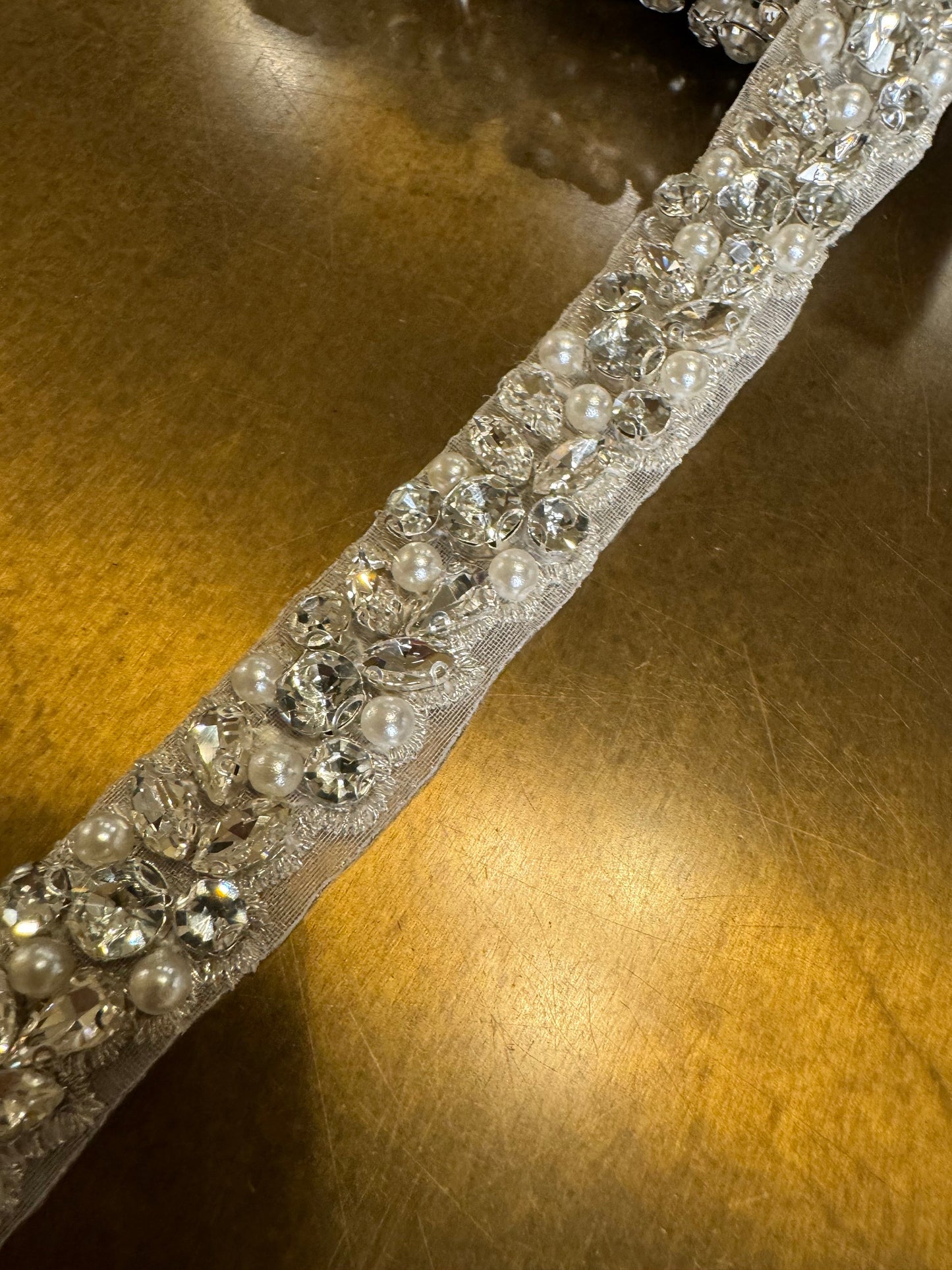 Rhinestone Pearl Beaded Trim, Bridal Wedding Applique (2.2cm Wide)