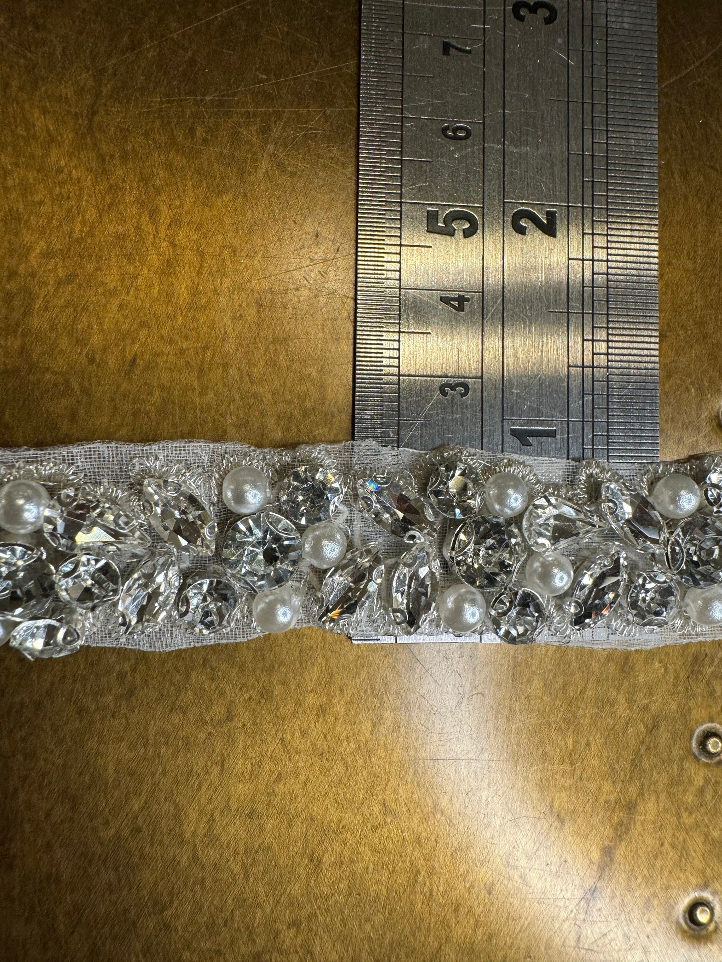 Rhinestone Pearl Beaded Trim, Bridal Wedding Applique (2.2cm Wide)