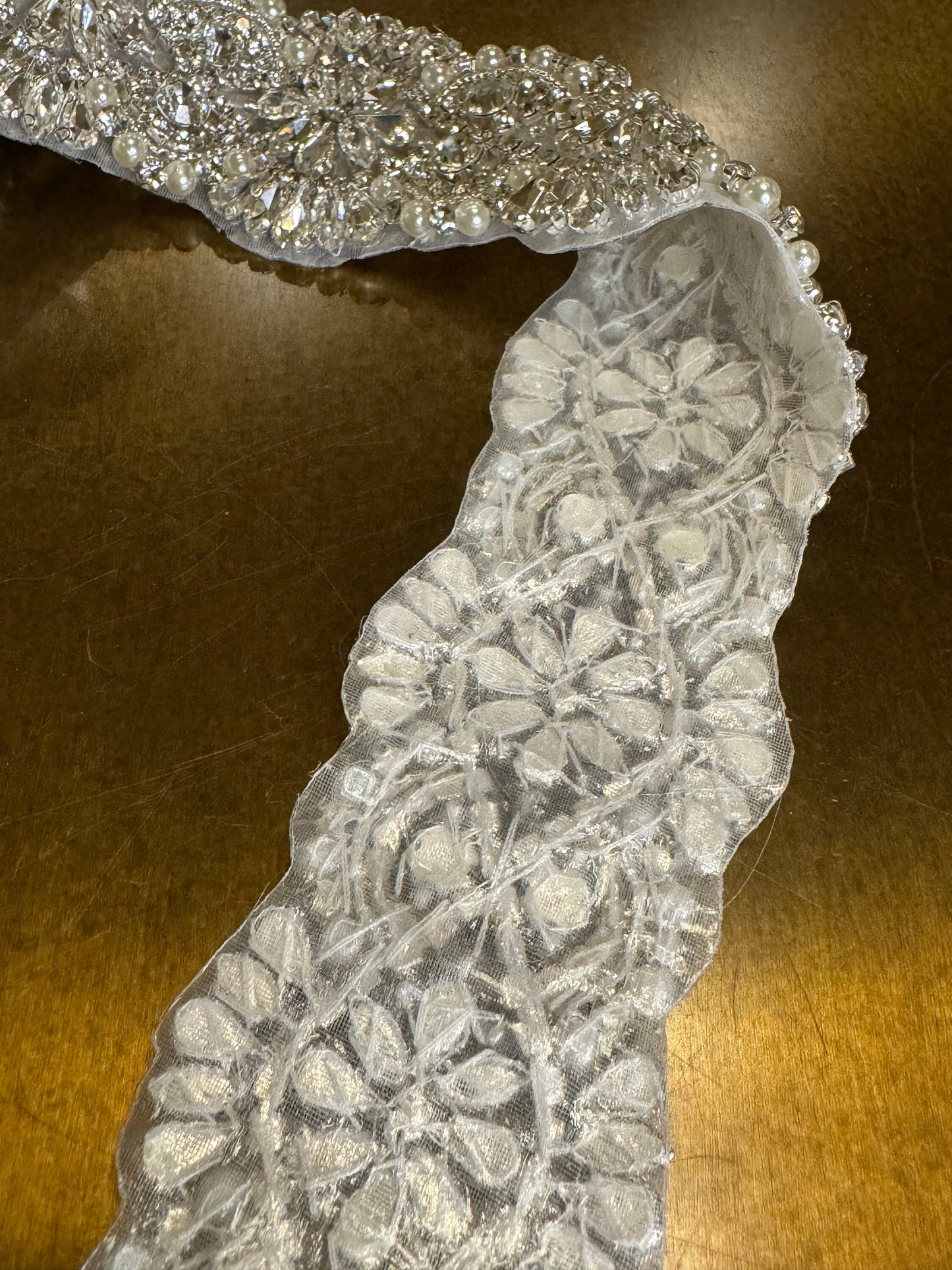 Rhinestone Diamante Pearl Trim, Wedding Dress, Bridal, Belt, Bridalwear, Bead Applique, Silver, Sew on, Iron on, 2” (5cm) Wide