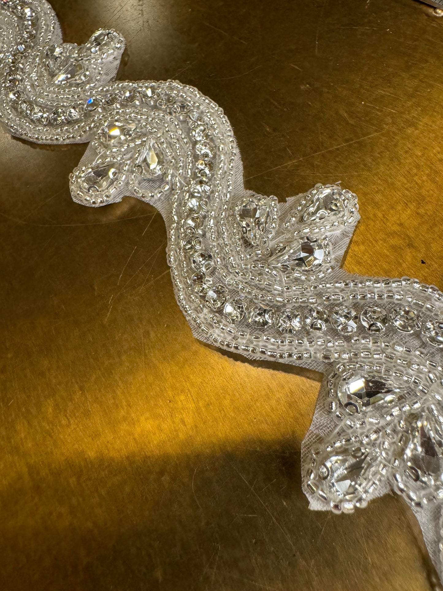Wavey Rhinestone Diamante Trim, Silver Beaded Applique, 4cm Wide