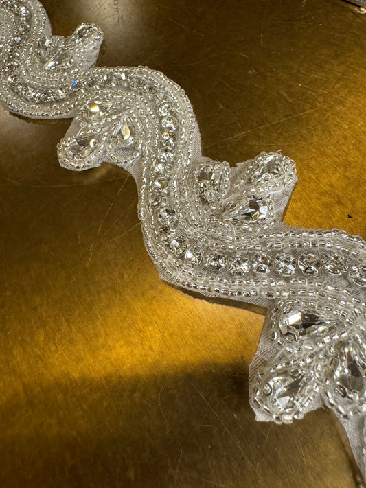 Rhinestone Wavey Diamante Trim, Wedding Dress, Bridal, Belt, Bridalwear, Wedding Dresses, Bead Applique, Silver, Sew on, Iron on, 4cm Wide