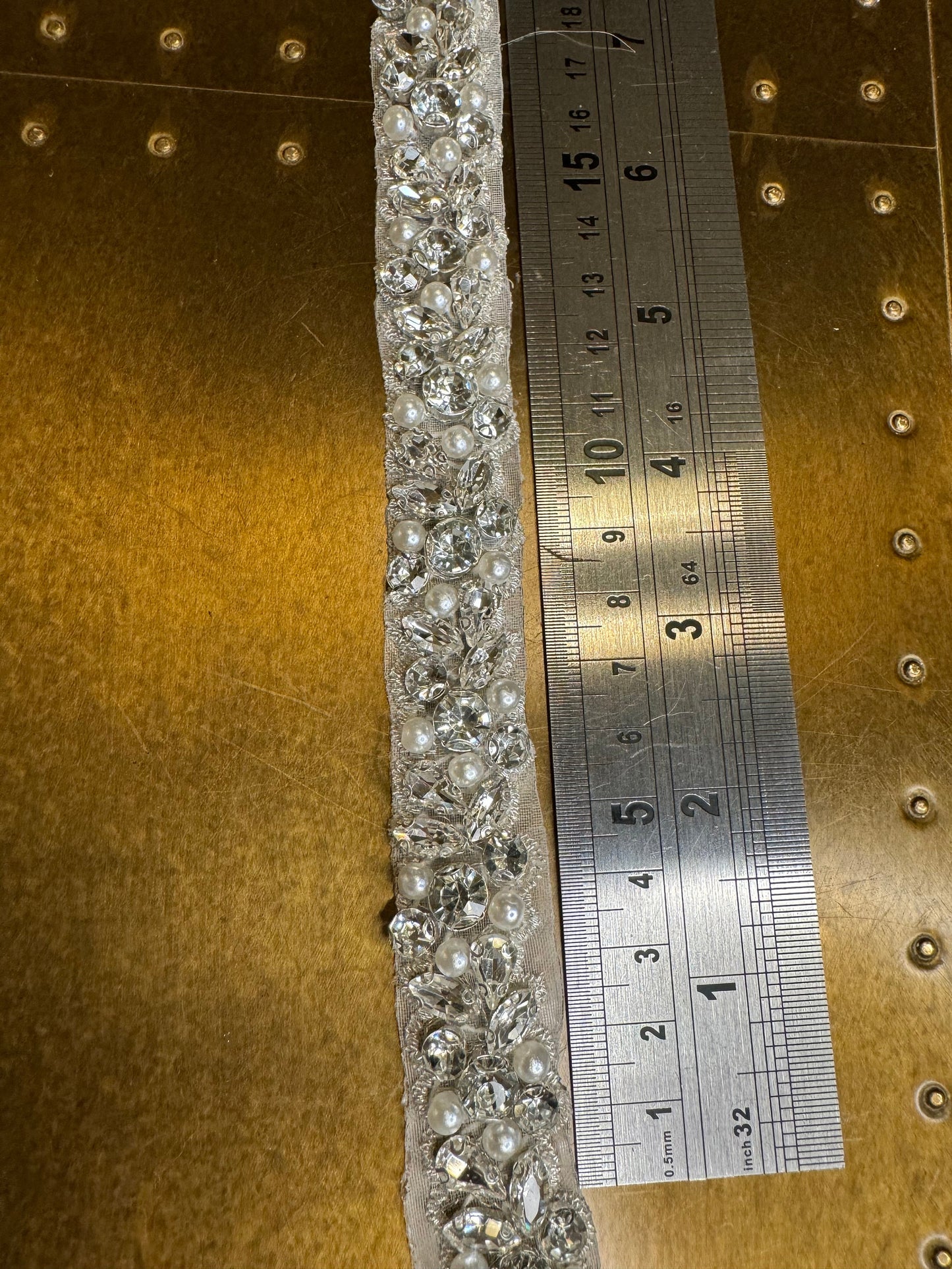 Rhinestone Pearl Beaded Trim, Bridal Wedding Applique (2.2cm Wide)