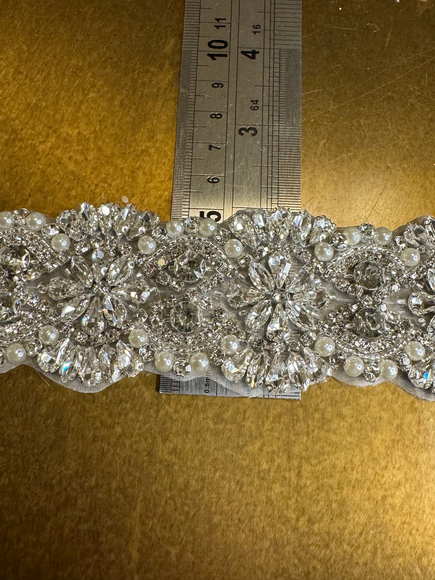 Rhinestone Diamante Pearl Trim, Wedding Dress, Bridal, Belt, Bridalwear, Bead Applique, Silver, Sew on, Iron on, 2” (5cm) Wide