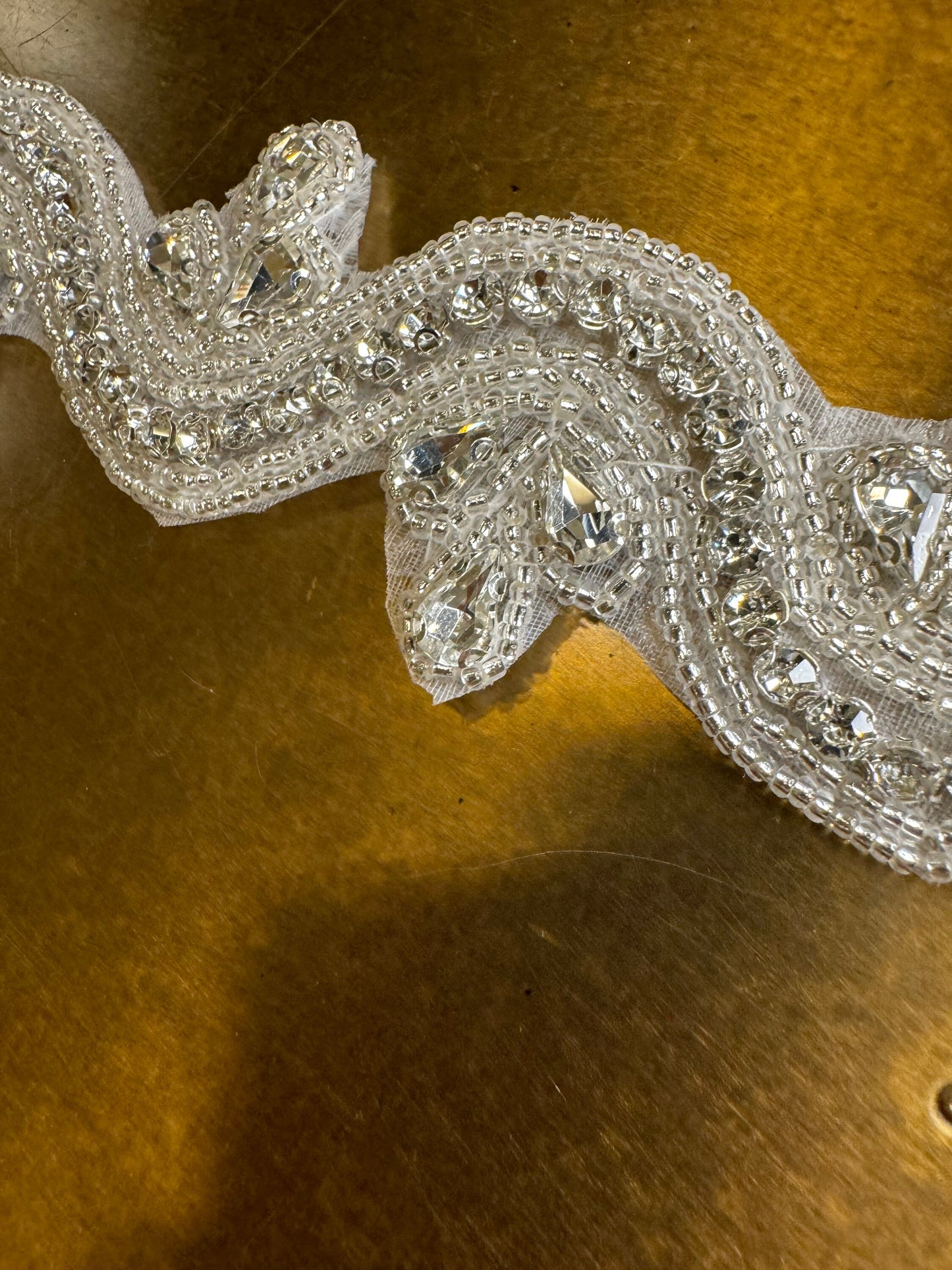 Wavey Rhinestone Diamante Trim, Silver Beaded Applique, 4cm Wide