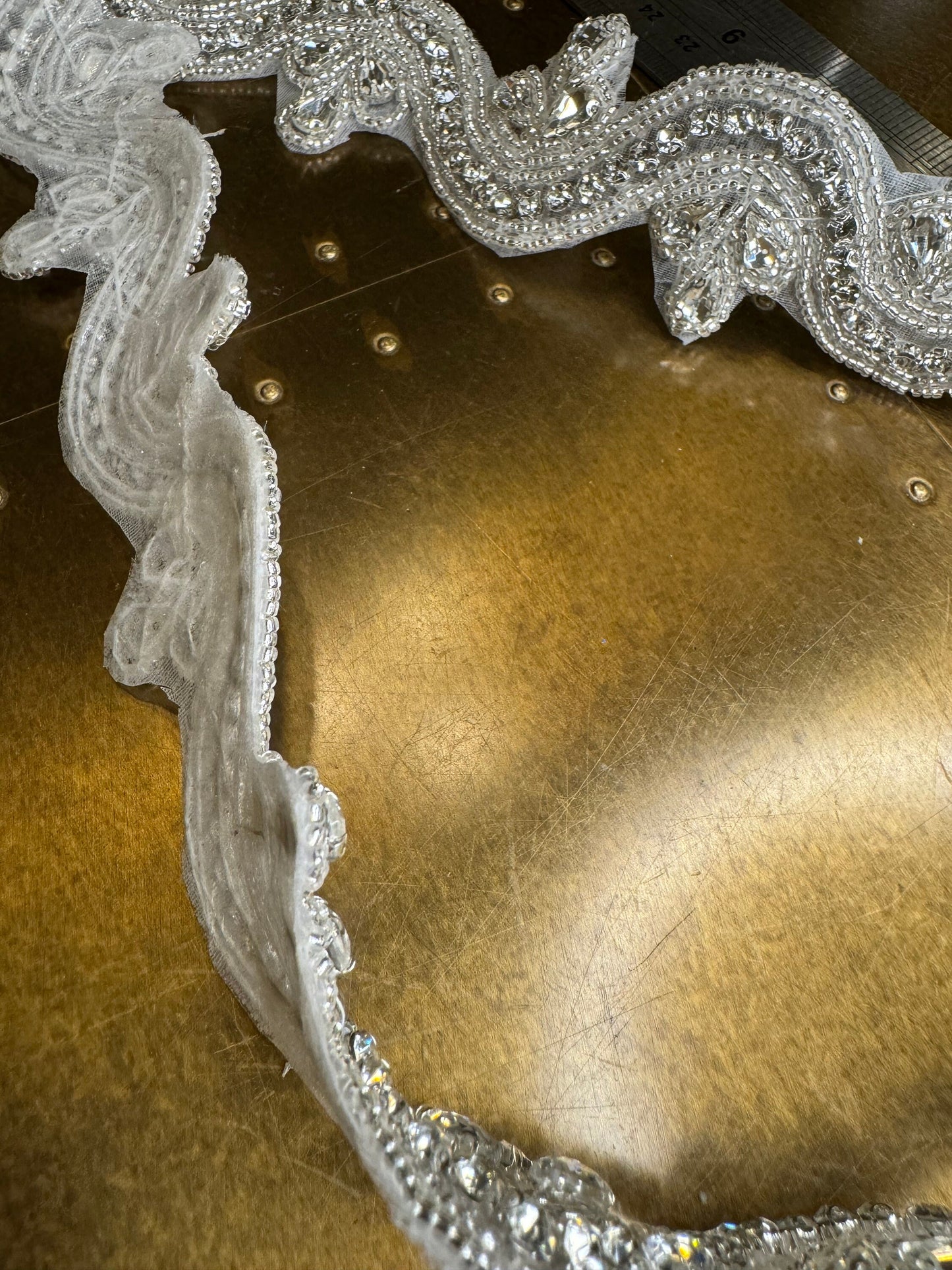 Wavey Rhinestone Diamante Trim, Silver Beaded Applique, 4cm Wide