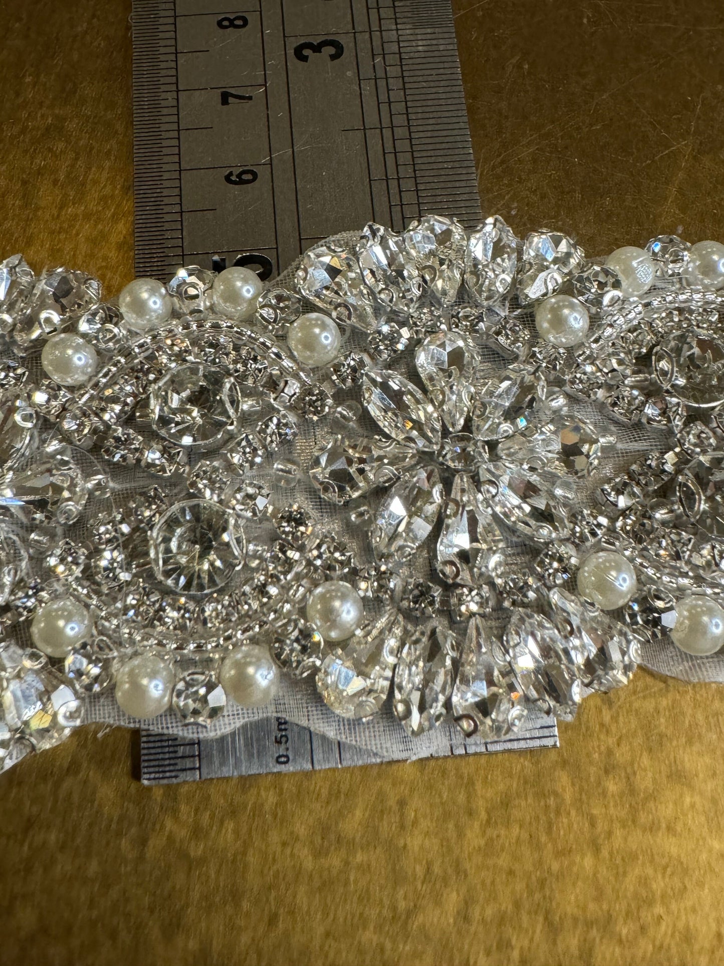 Rhinestone Diamante Pearl Trim, Wedding Dress, Bridal, Belt, Bridalwear, Bead Applique, Silver, Sew on, Iron on, 2” (5cm) Wide