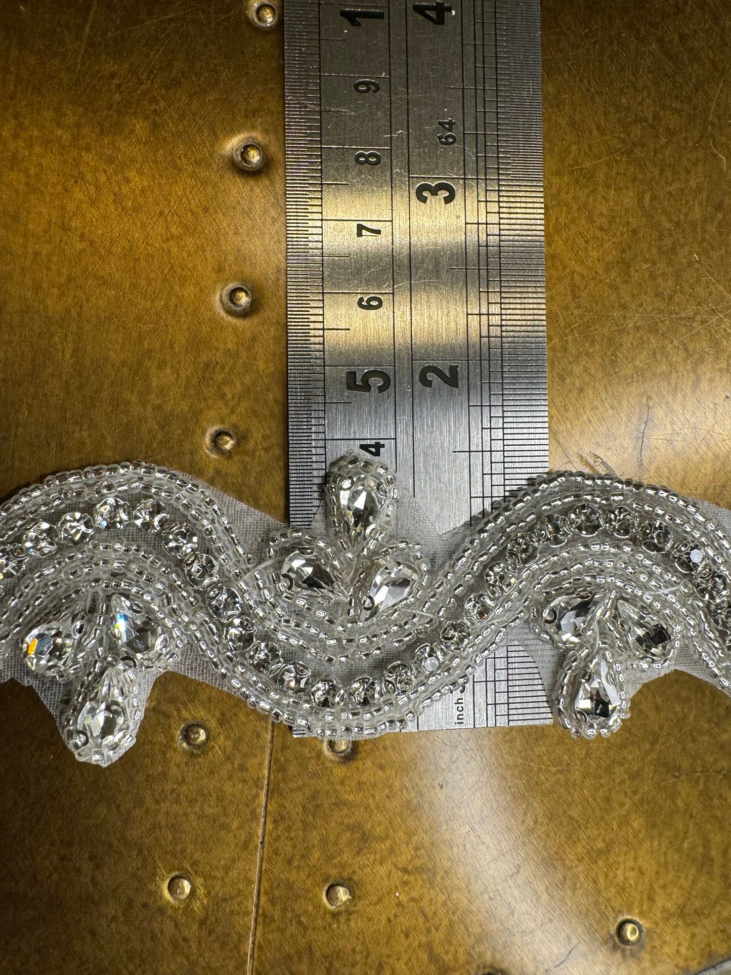 Wavey Rhinestone Diamante Trim, Silver Beaded Applique, 4cm Wide