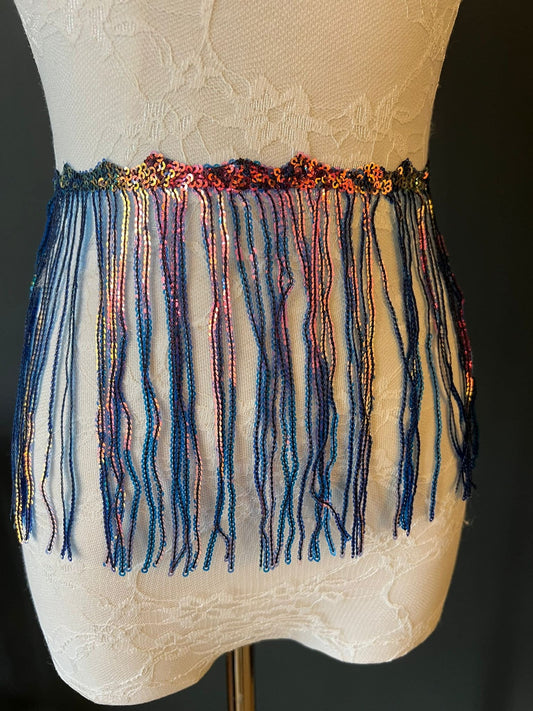 8” Long Sequins Fringe, Mermaid Blue, Dance, Party, Costumes, Performance, Carnival, Skirts, Shorts, Tops, Fashion, 8 colours
