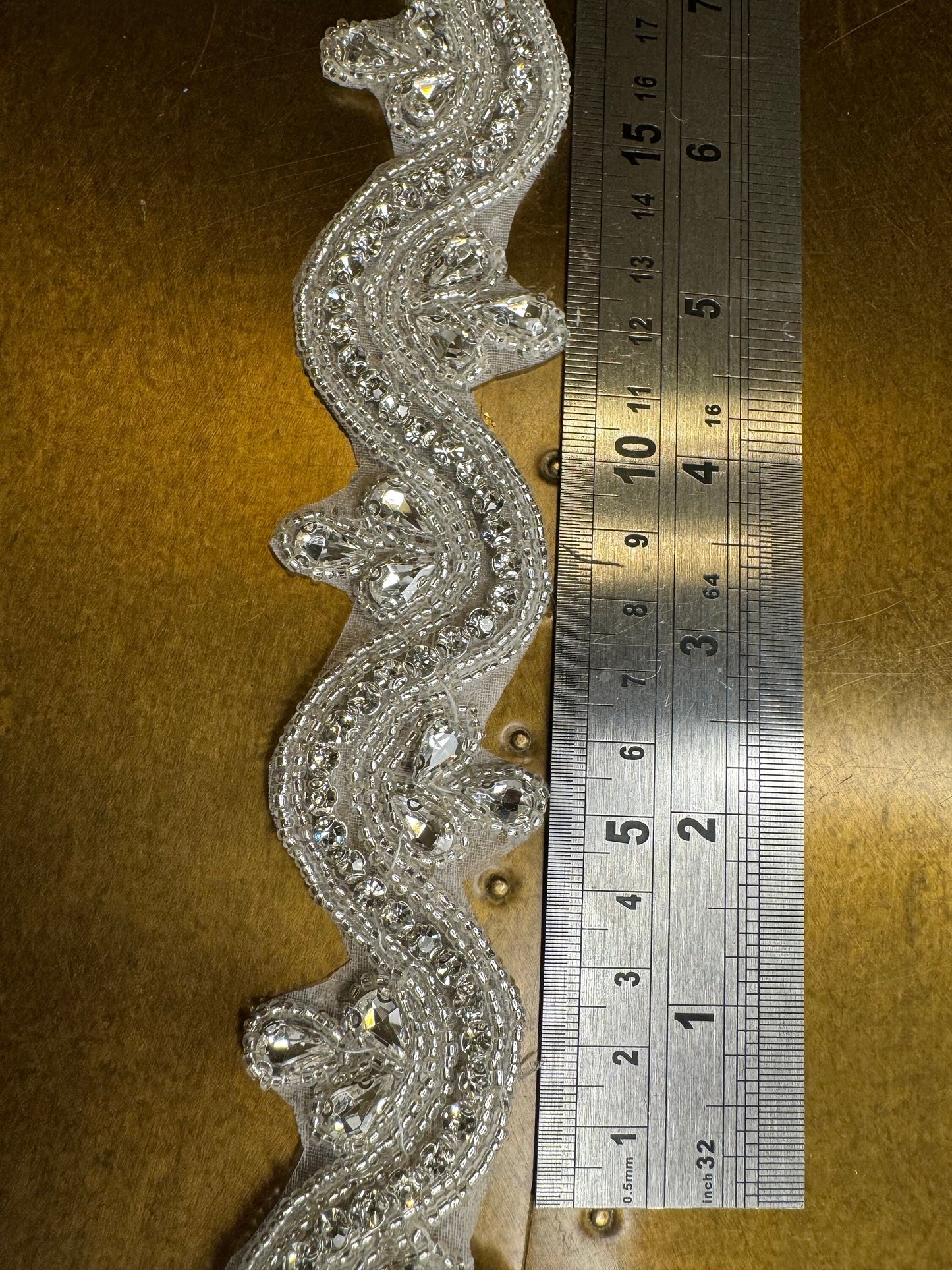 Wavey Rhinestone Diamante Trim, Silver Beaded Applique, 4cm Wide