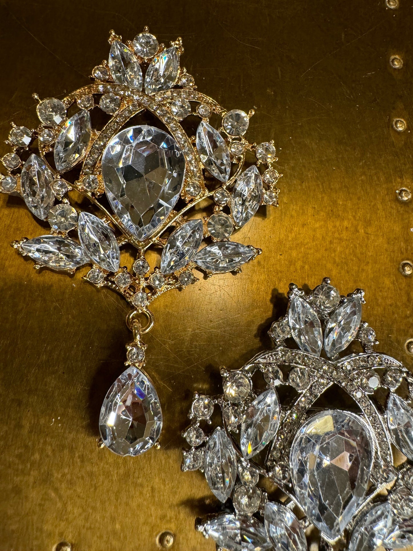 Rhinestone Crystal Bridal Brooch, Gold or Silver Diamanté, 3.5”