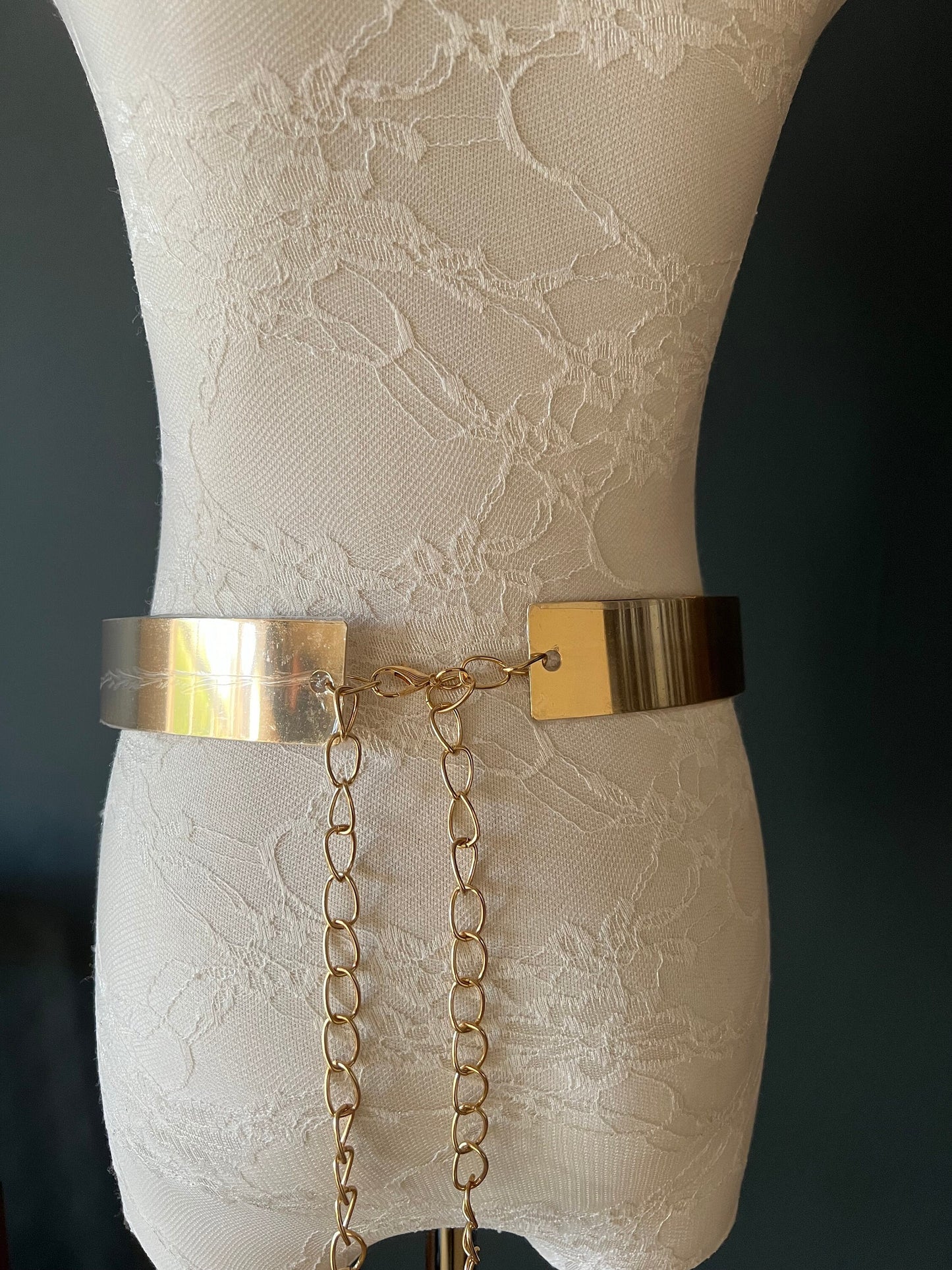 Metal Gold Mirror Waist Belt, Chains UK Size 6-16, High Shine 3.5cm