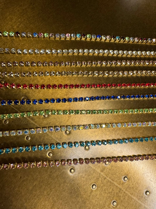 3mm Size Rhinestone Chain, Diamanté chain, Jewellery chain, Gold base, 10 colours, Belts, Diamanté Chain Accessory