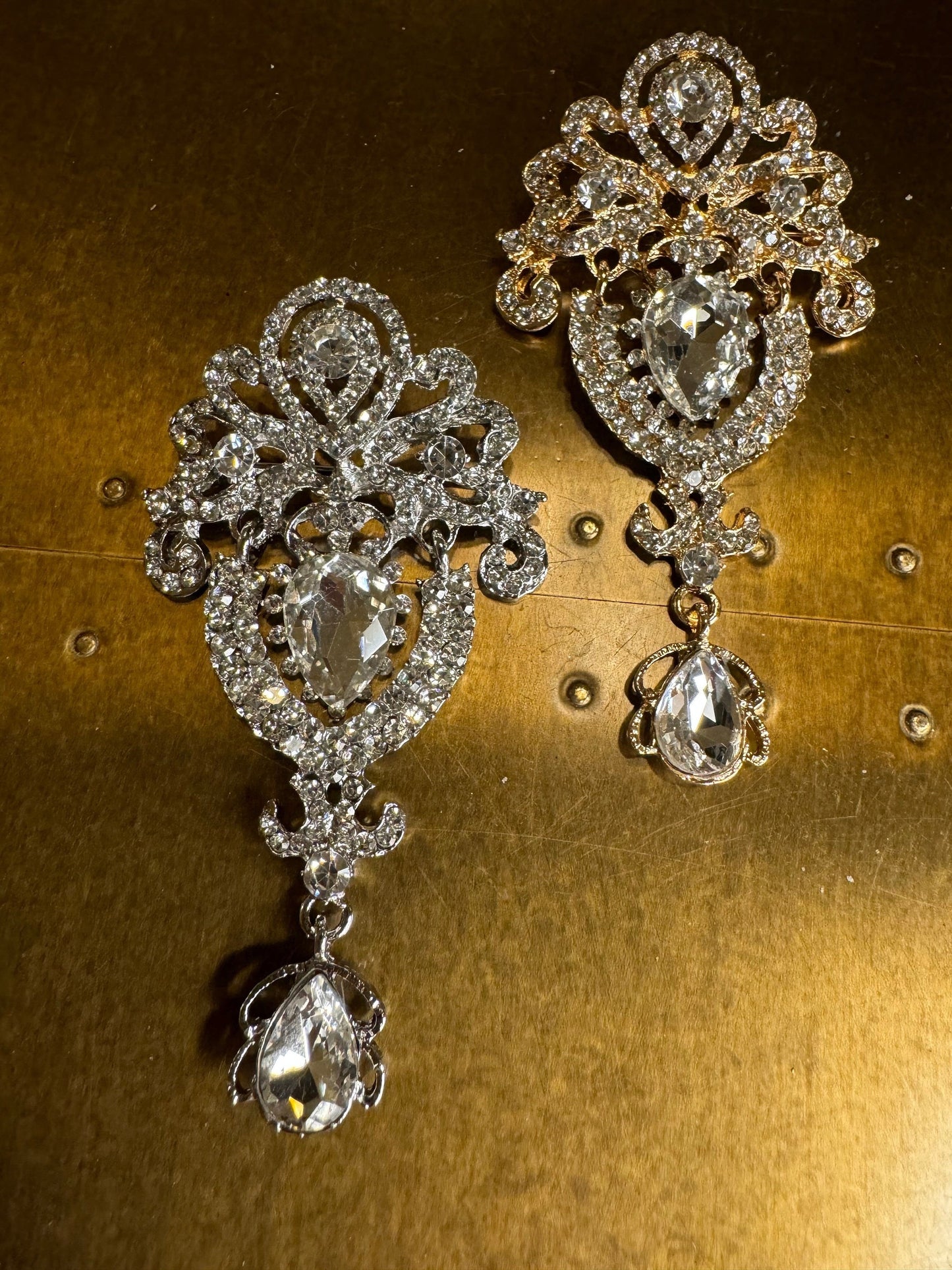 Rhinestone Crystal Bridal Brooch, Gold or Silver, 3.5” Diamanté Jewel