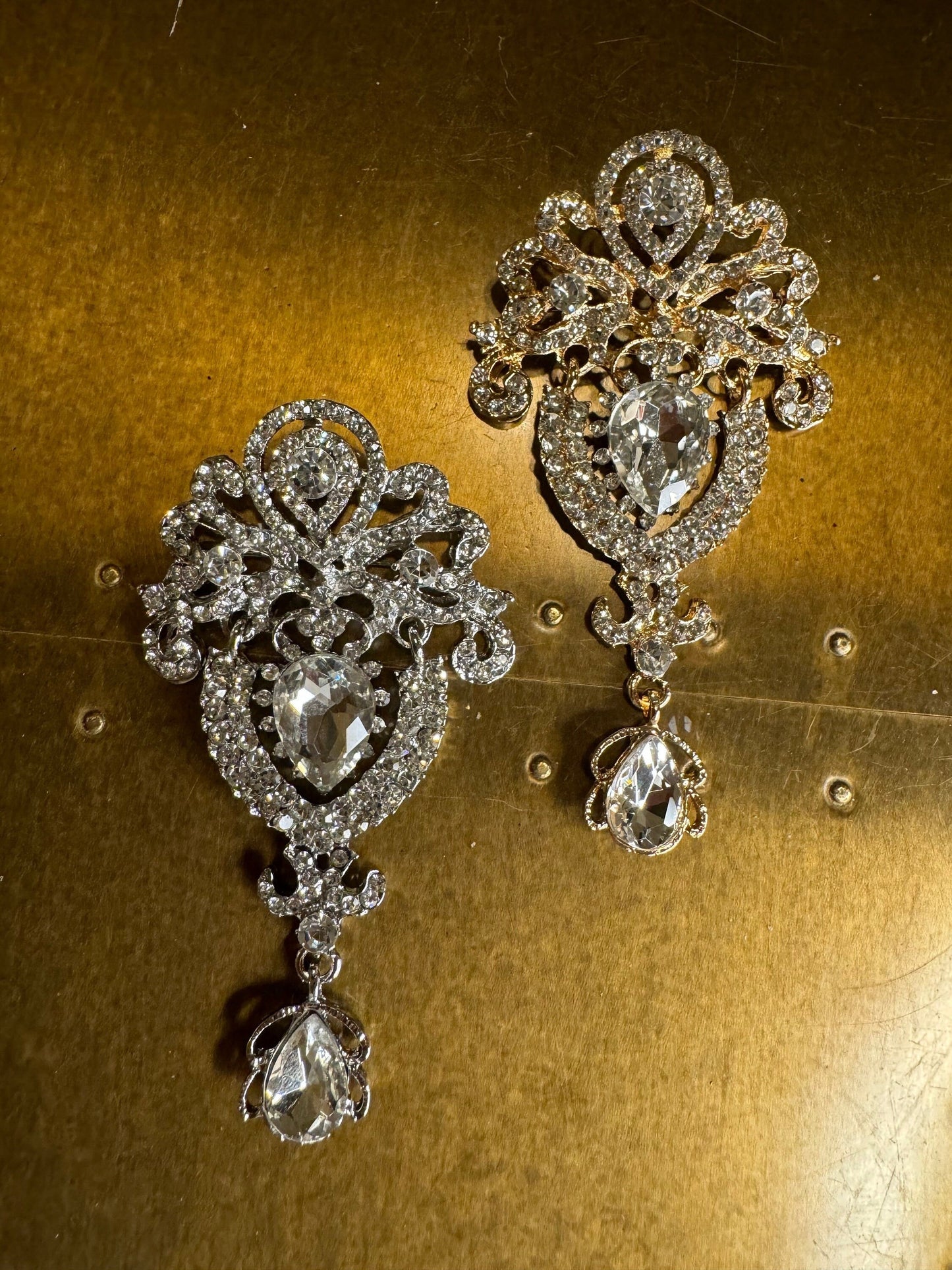 Rhinestone Crystal Bridal Brooch, Gold or Silver, 3.5” Diamanté Jewel