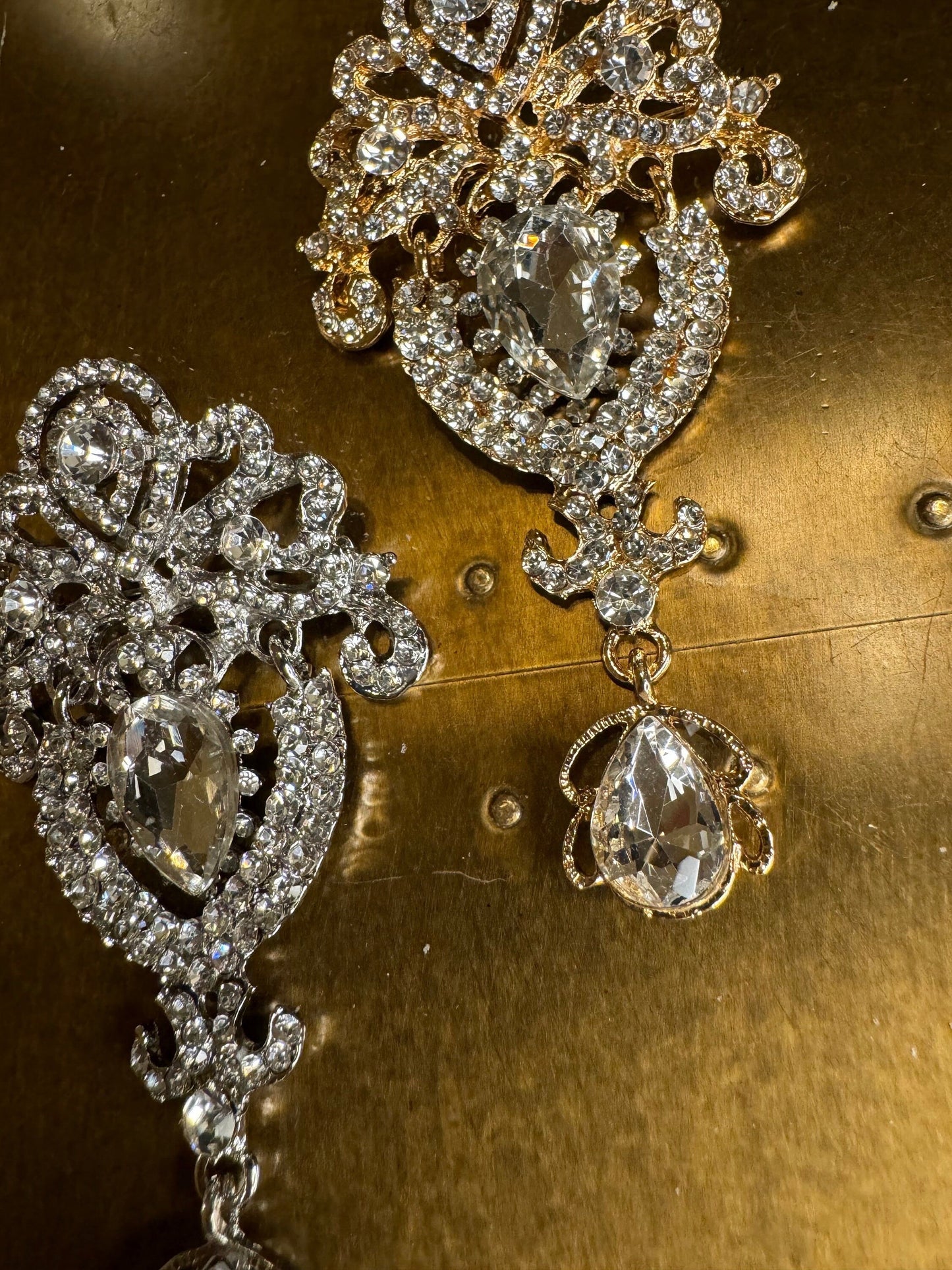 Rhinestone Crystal Bridal Brooch, Gold or Silver, 3.5” Diamanté Jewel
