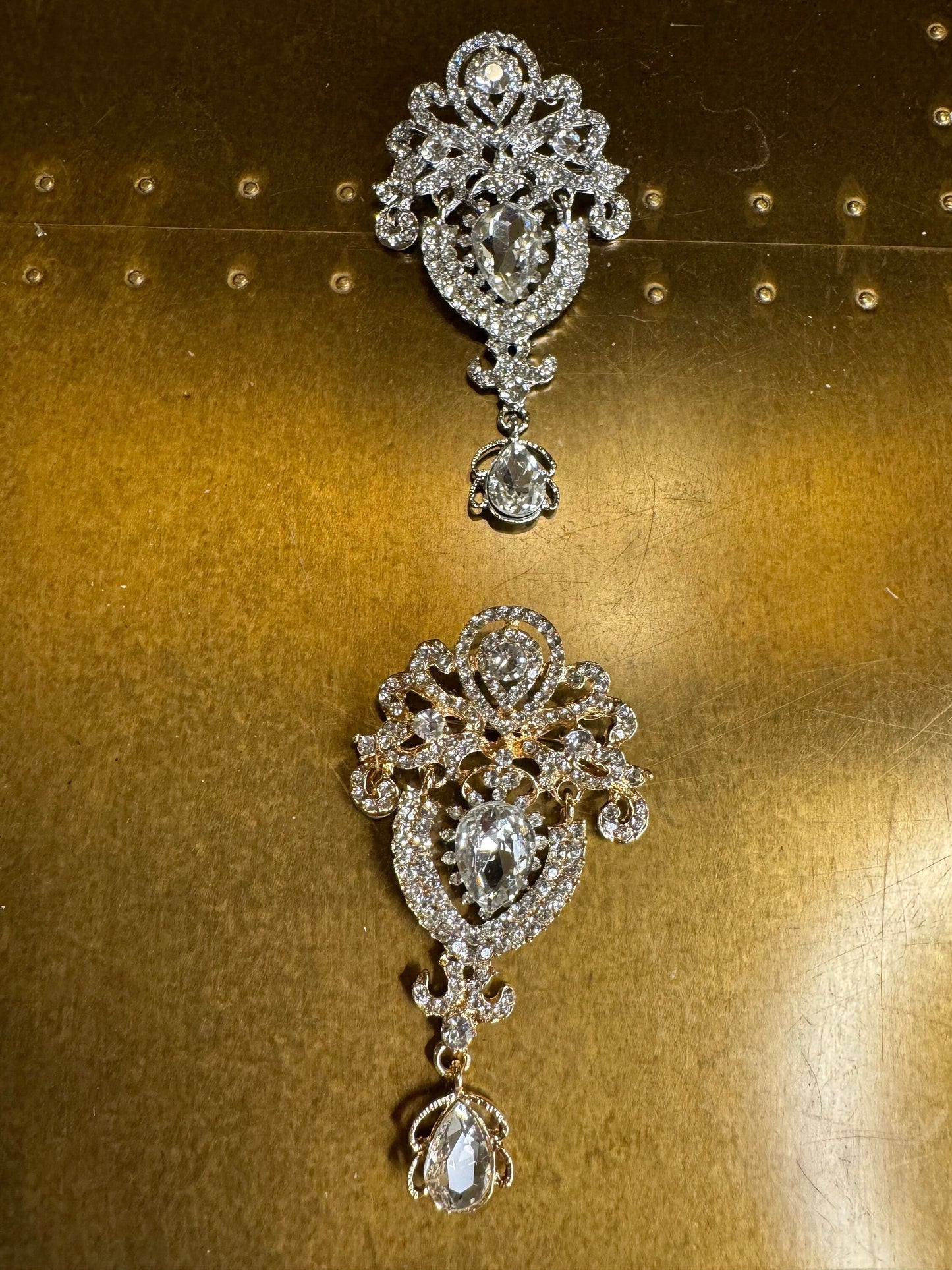 Rhinestone Crystal Bridal Brooch, Gold or Silver, 3.5” Diamanté Jewel