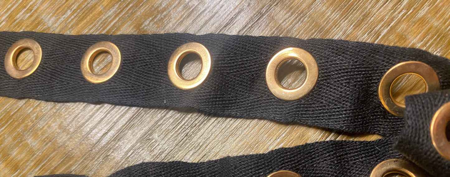 Eyelet tape, Cotton Eyelet Tape, Fasted Eyelet tape with cord, Black, Gold, 1” Wide Cotton Tape