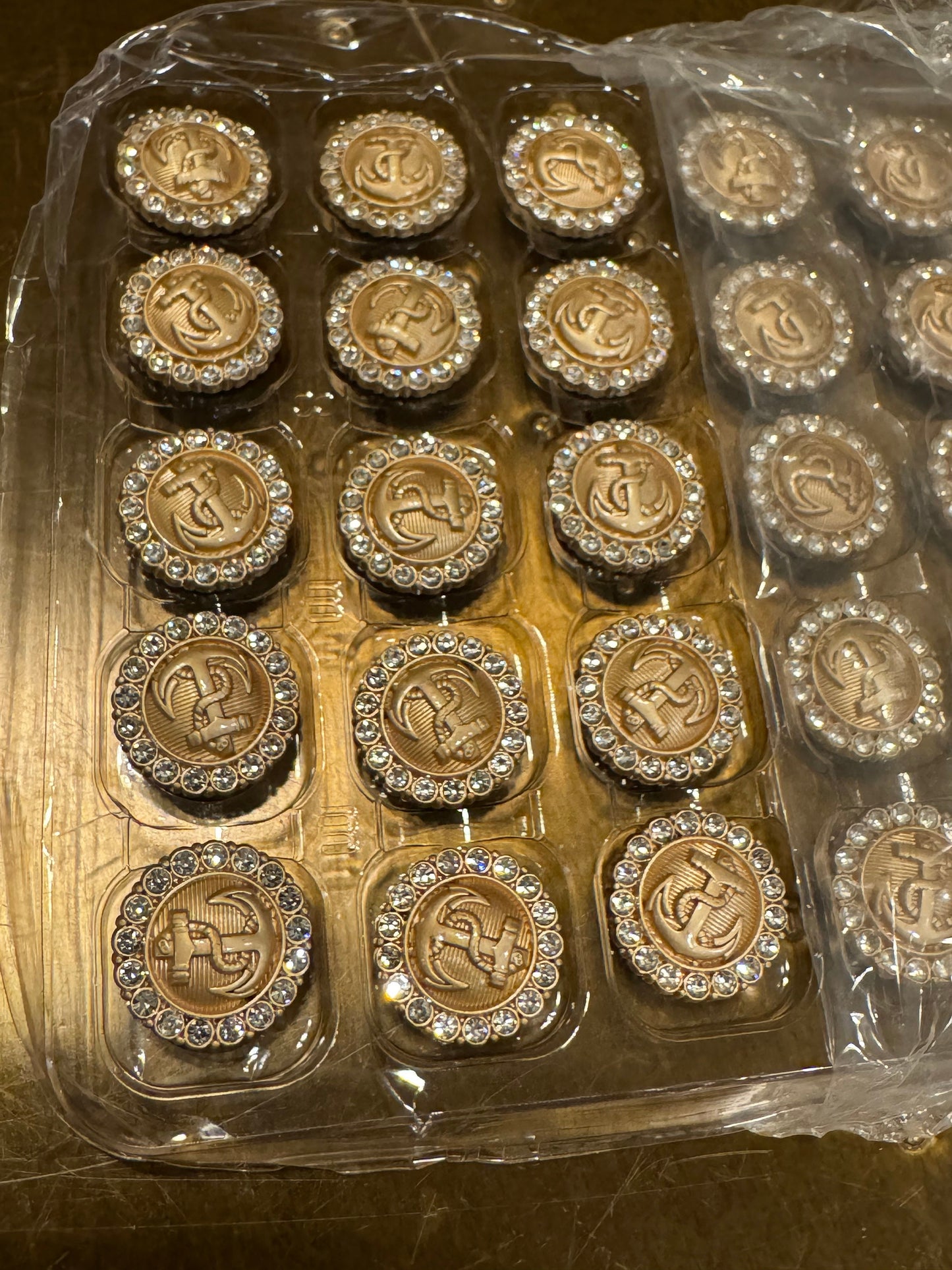 Rhinestone Anchor Shank Buttons, Nautical, Gold or Silver (25mm or 18mm)