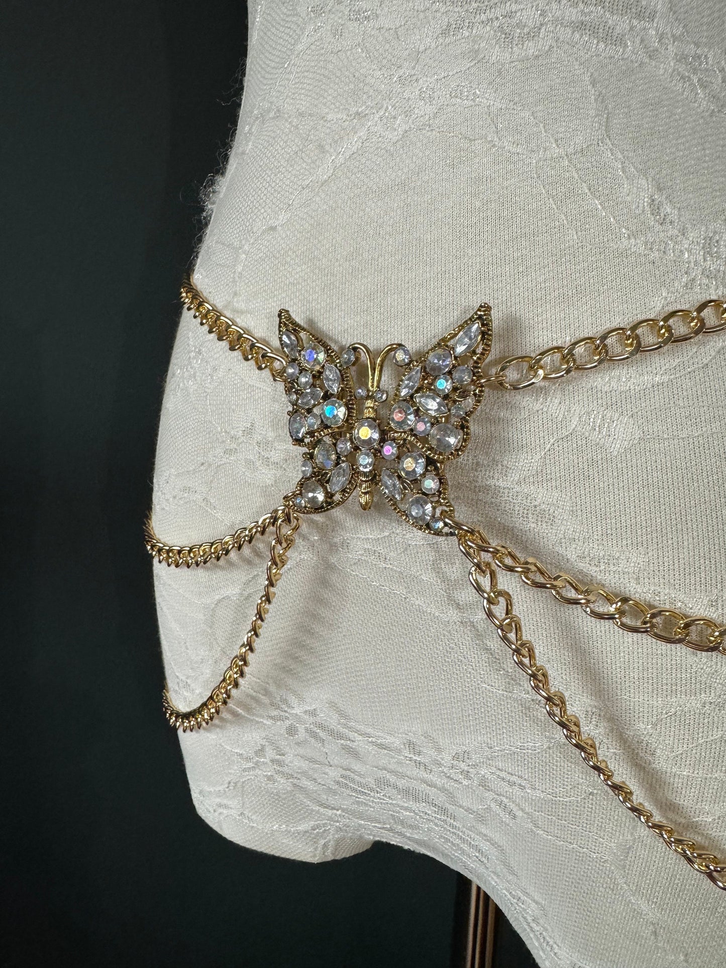 Butterfly Rhinestone Gold Chain Belt, Fashion Body Jewelry