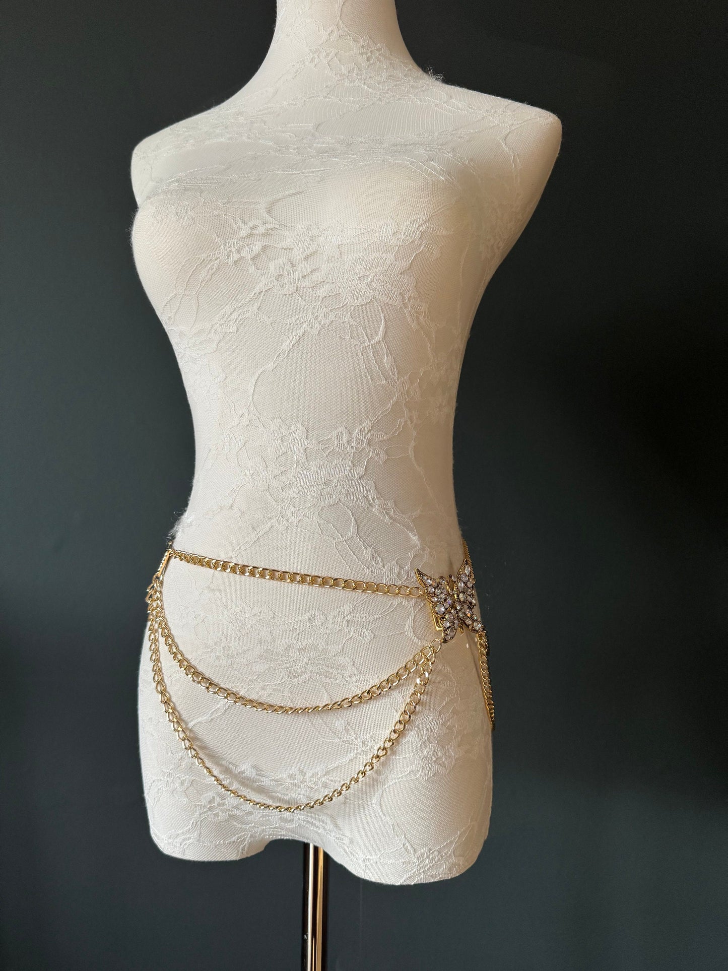 Butterfly Rhinestone Gold Chain Belt, Fashion Body Jewelry