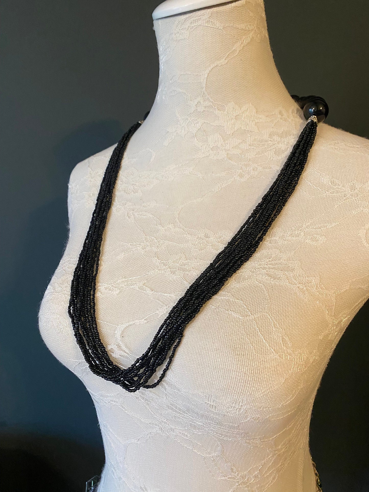 Black Bugle Bead Necklace, FAN Design