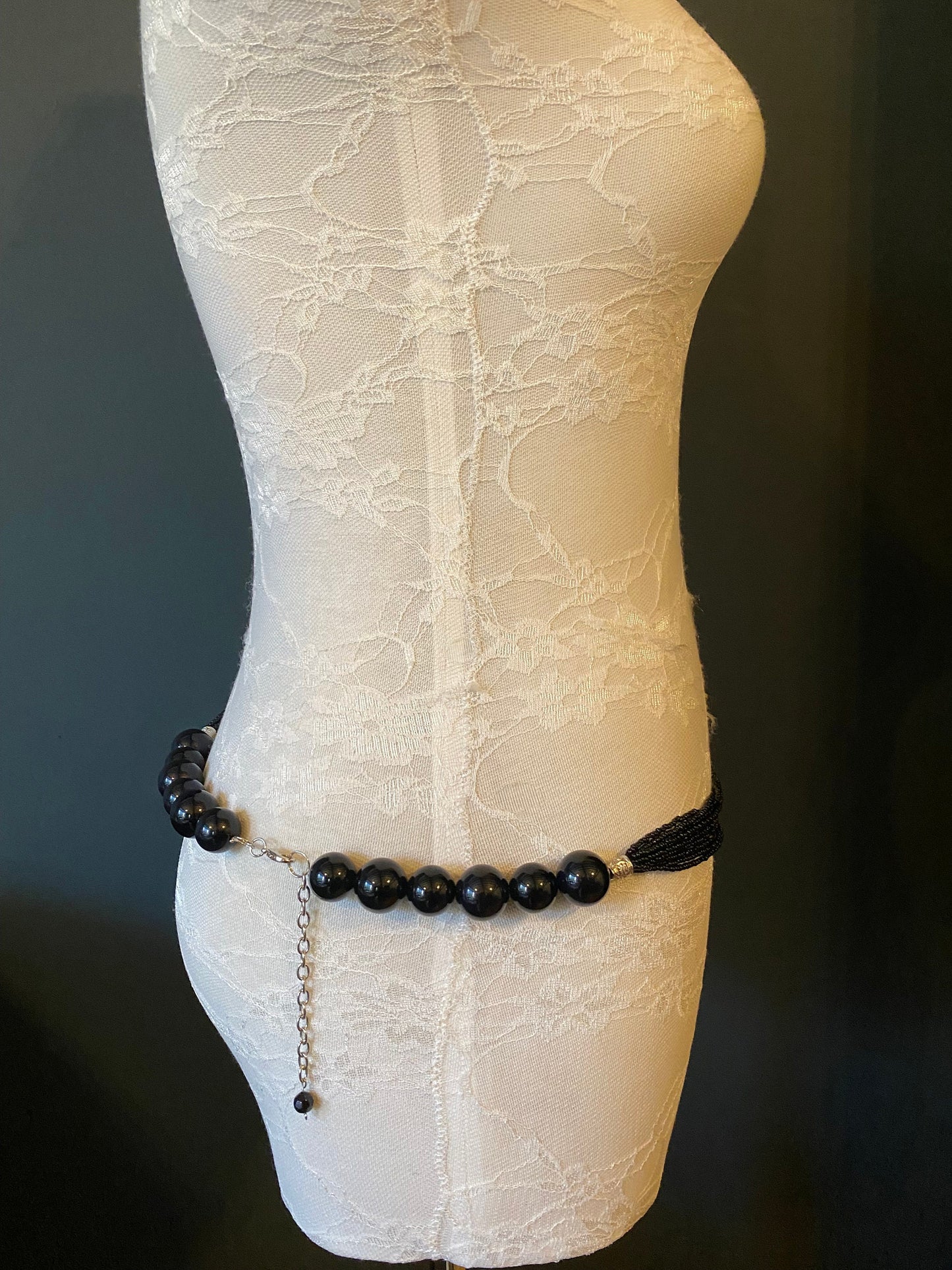 Black Bugle Beaded Belt, Elegant Fashion Accessory
