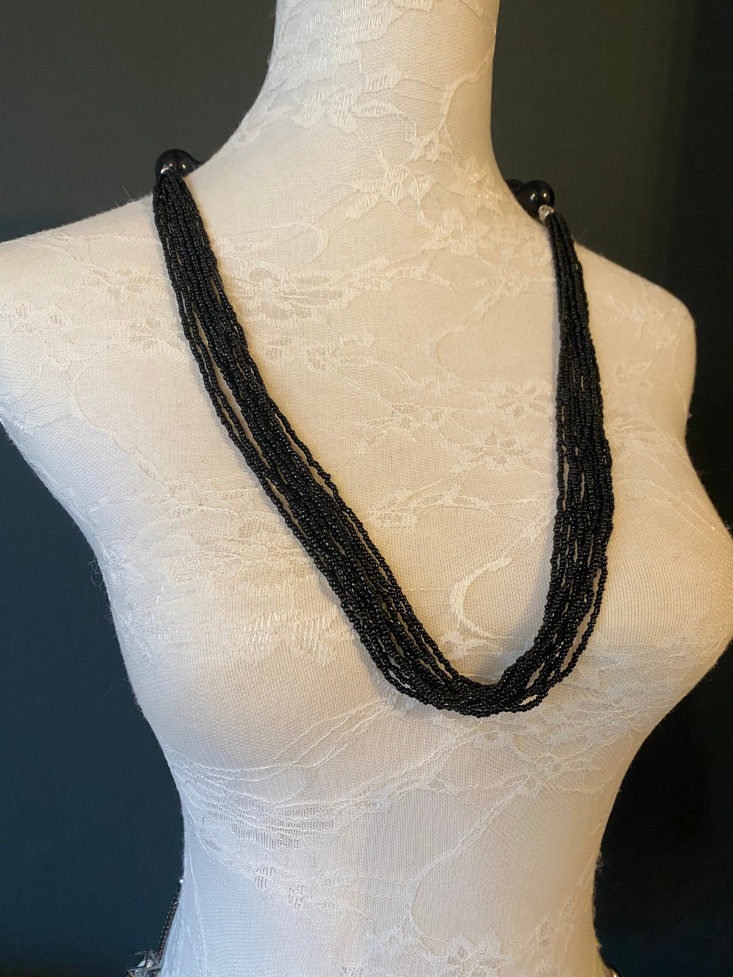 Black Bugle Bead Necklace, FAN Design