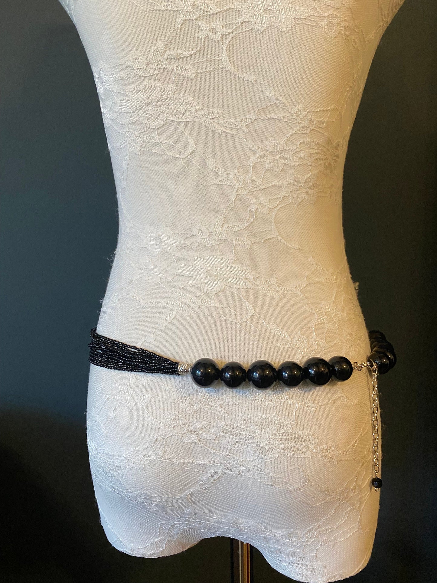 Black Bugle Beaded Belt, Elegant Fashion Accessory
