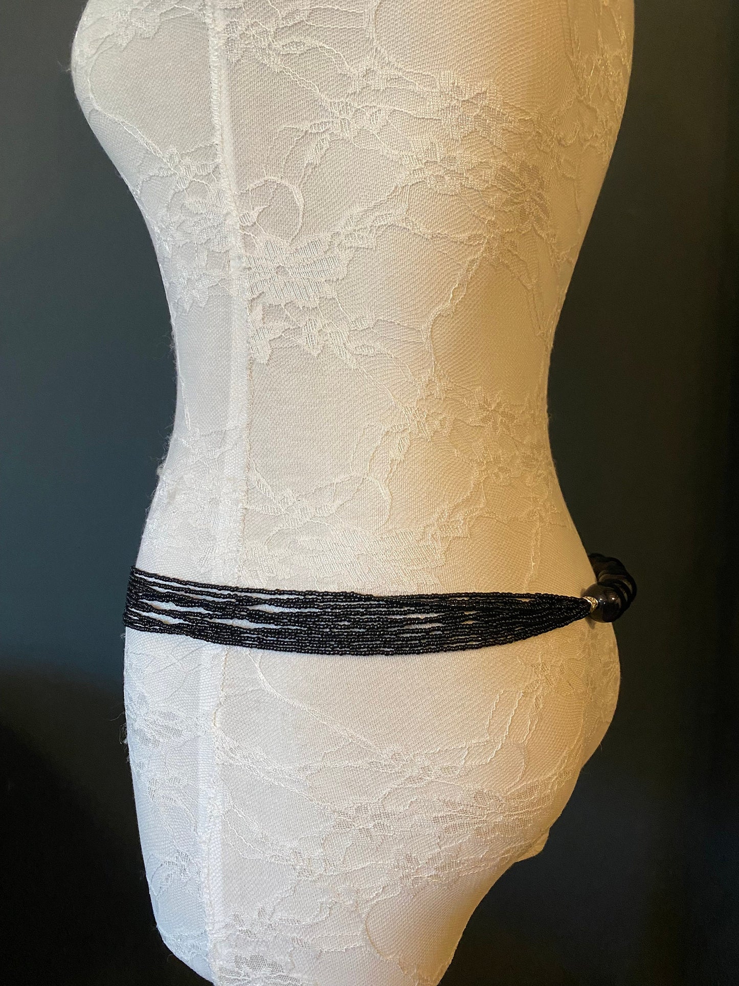 Black Bugle Beaded Belt, Elegant Fashion Accessory
