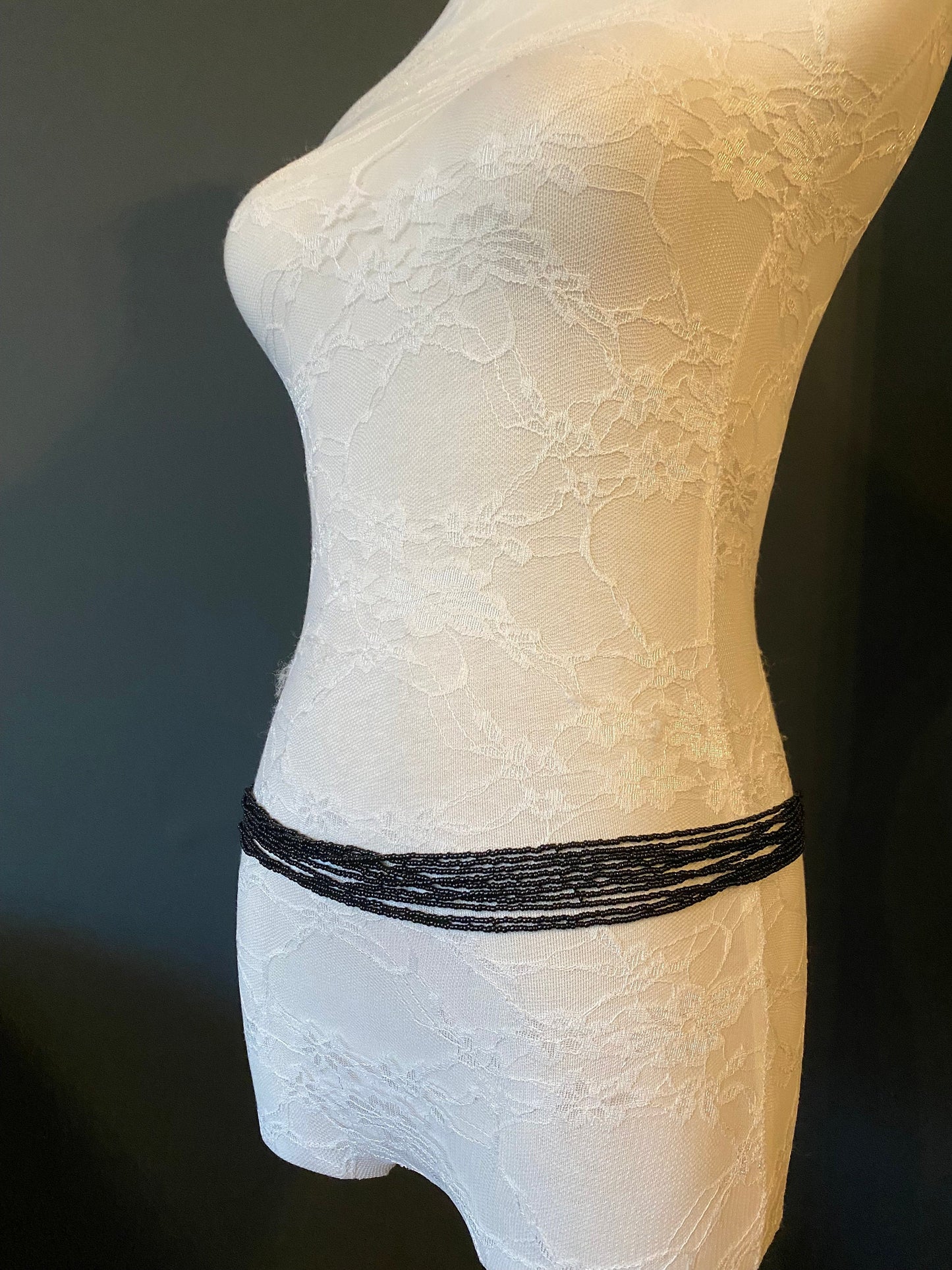 Black Bugle Beaded Belt, Elegant Fashion Accessory