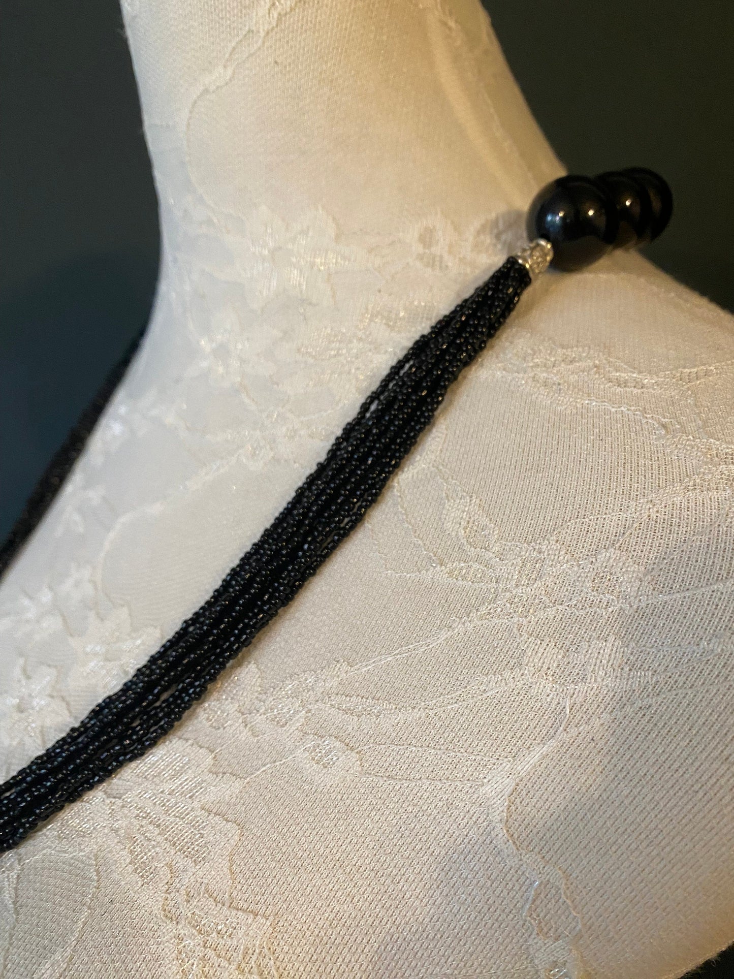 Black Bugle Bead Necklace, FAN Design