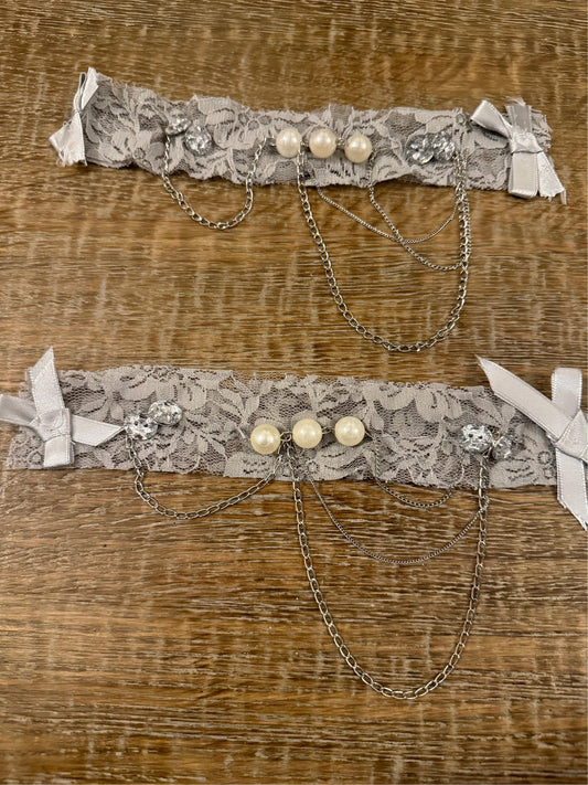 Lace, Pearl, Bow, Chain, Lace, Grey Lace