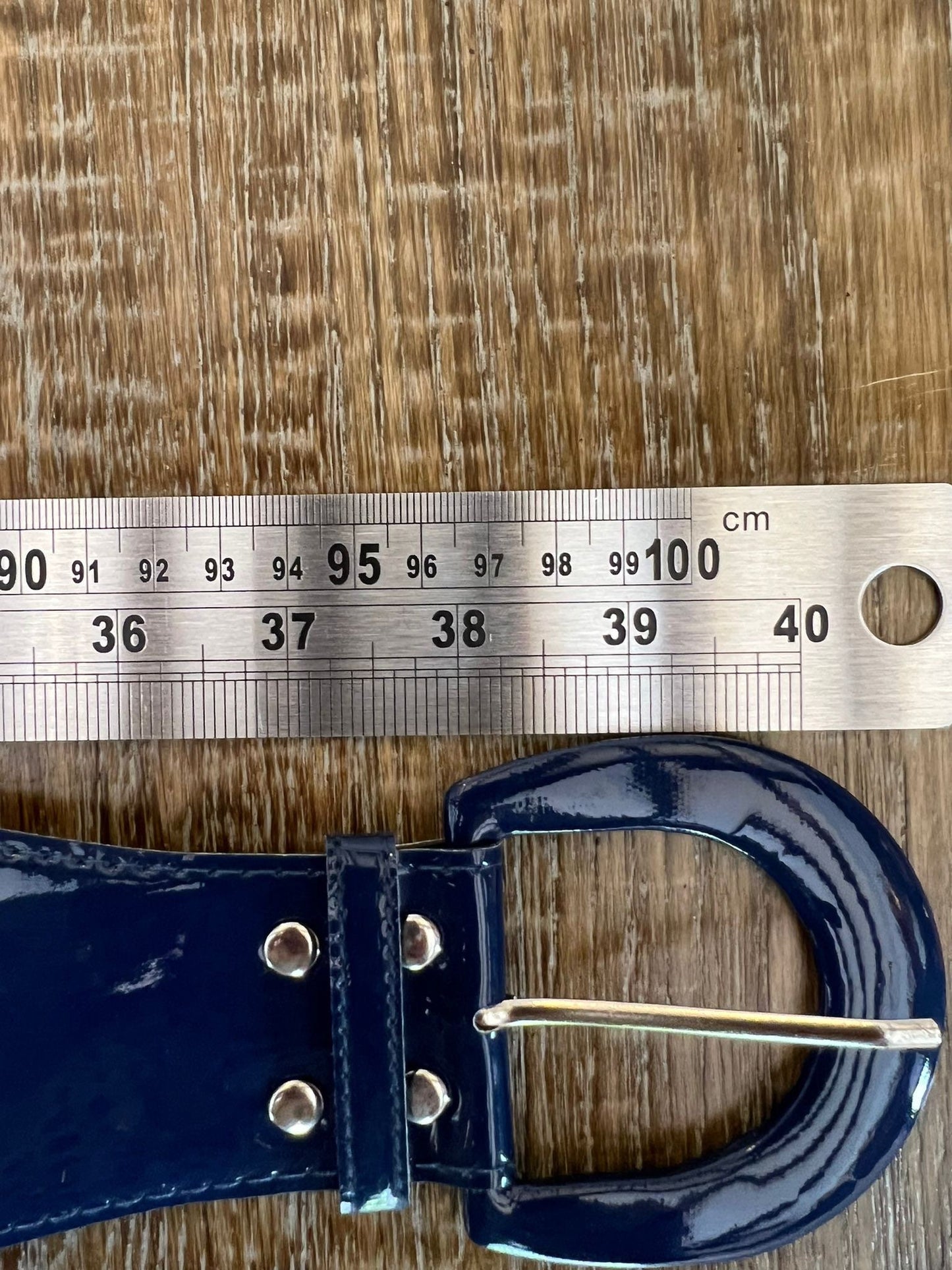 Navy Patent Leather Elastic Belt, Handmade Adjustable UK 8-16