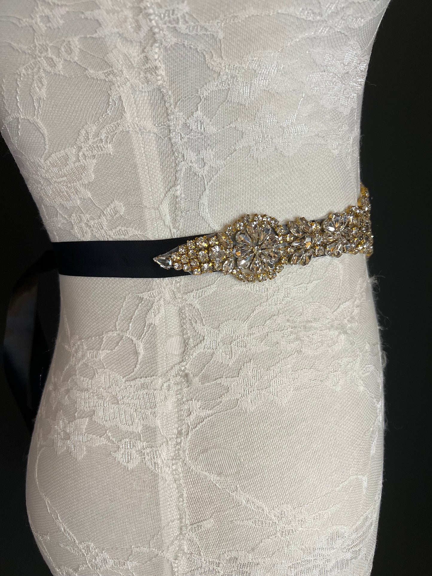 Jewel Belt, Bridal Belt, Black Satin Tie, Bridesmaid, Elegant Evening Belt, Dresses, Diamanté Rhinestone Belt