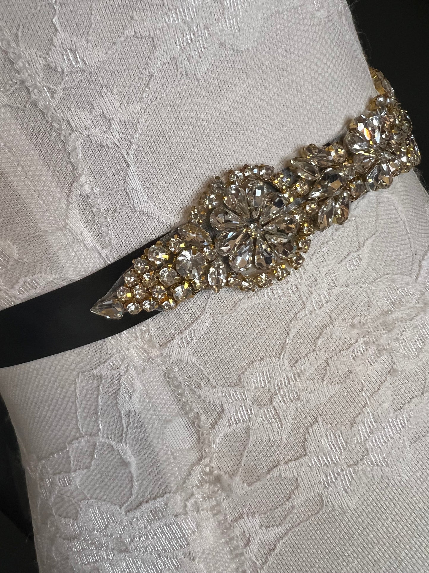 Jewel Belt, Bridal Belt, Black Satin Tie, Bridesmaid, Elegant Evening Belt, Dresses, Diamanté Rhinestone Belt