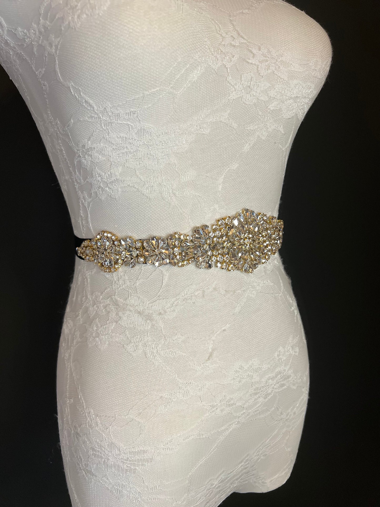 Jewel Belt, Bridal Belt, Black Satin Tie, Bridesmaid, Elegant Evening Belt, Dresses, Diamanté Rhinestone Belt