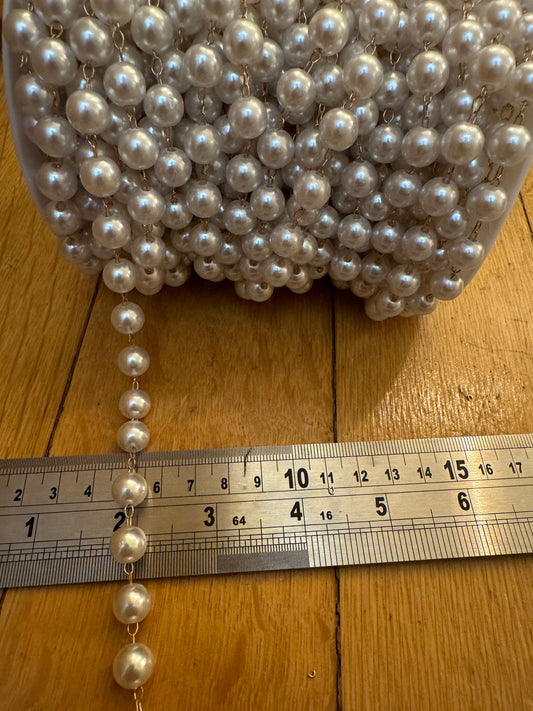 Pearl Chain, 1cm Pearls on Chain, Pearl Beads, Gold Chain, Ivory Pearls, Chain, Straps, Necklace, Belt, Festival, Elegant