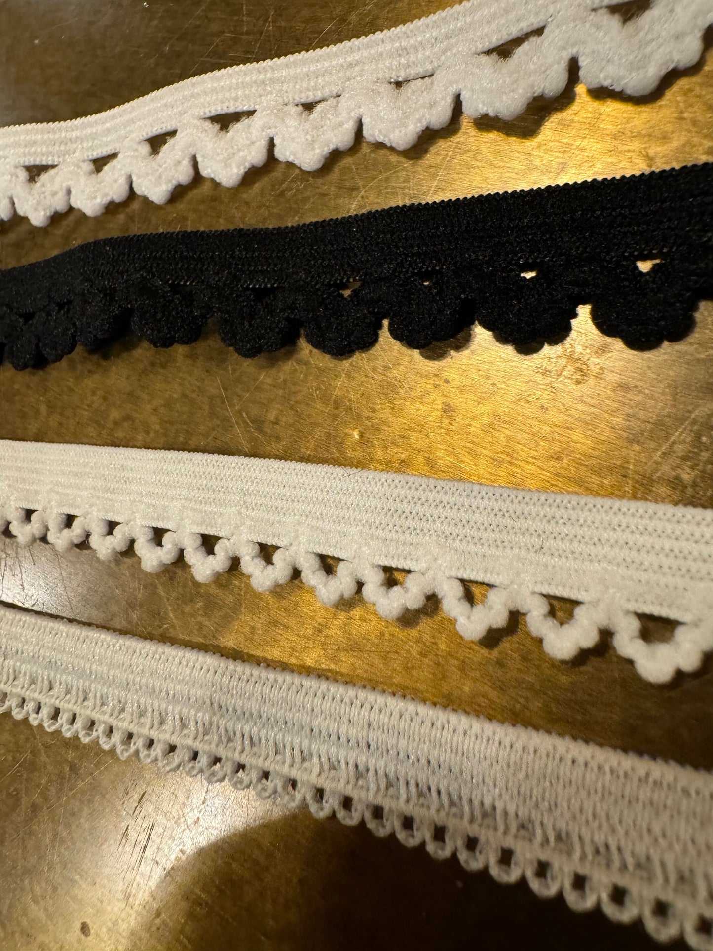 Picot Edge Elastic Trim, Black and Ivory