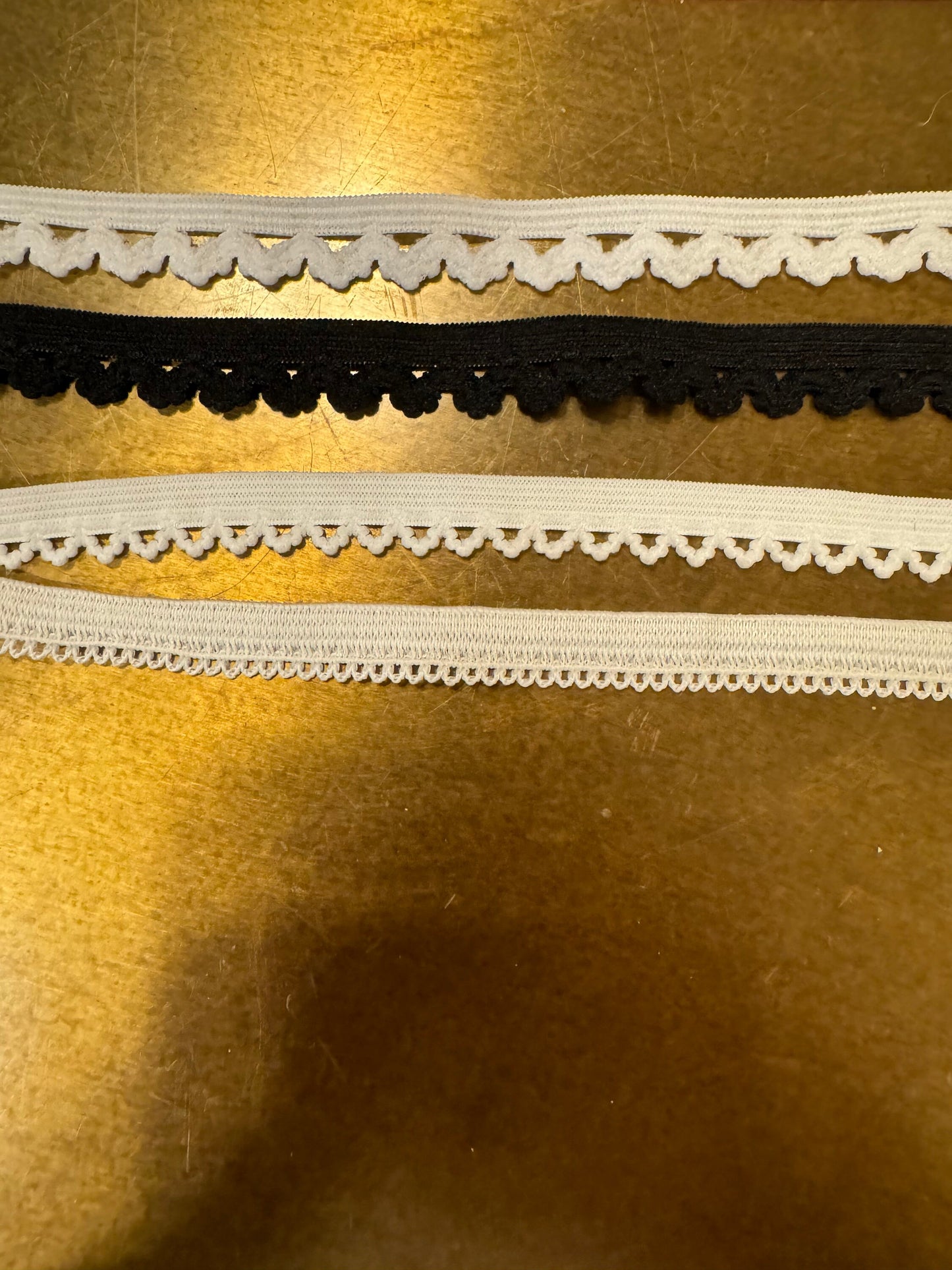 Picot Edge Elastic Trim, Black and Ivory