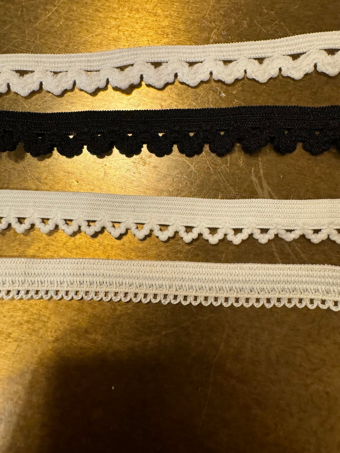 Picot Edge Elastic Trim, Black and Ivory