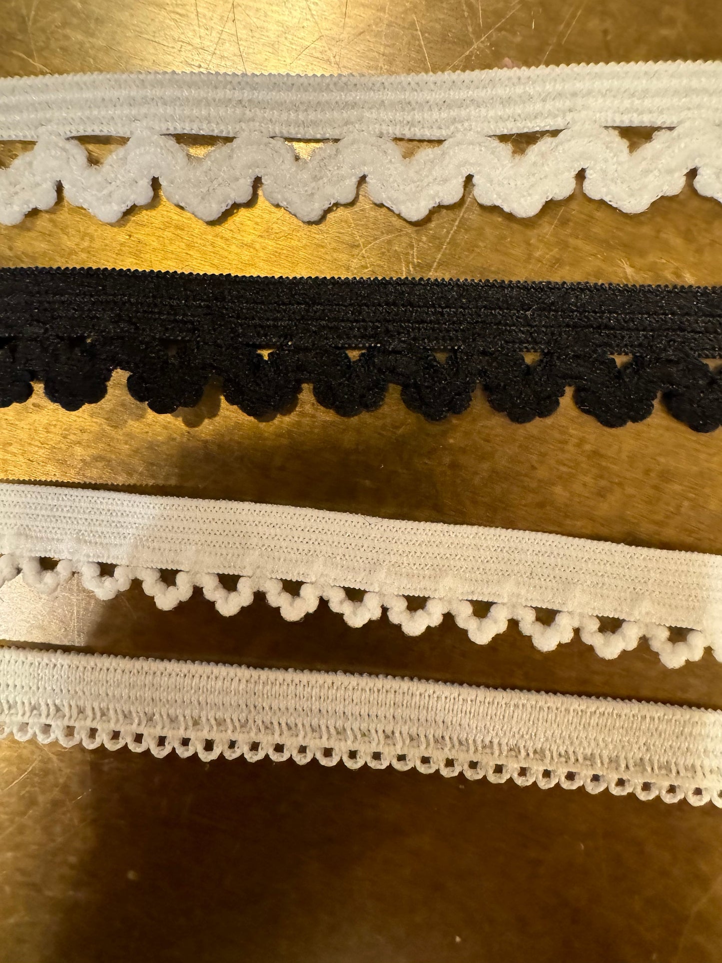 Picot Edge Elastic Trim, Black and Ivory