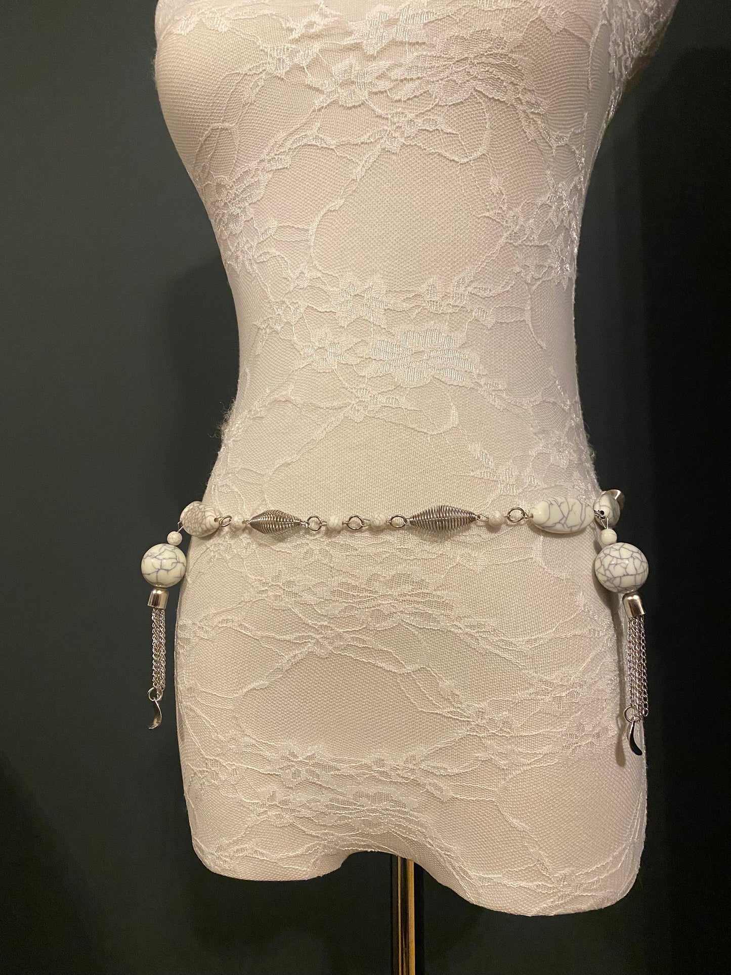Marble Bead Tassel Chain Belt – Handmade to Measure 18–60 Inch Waist